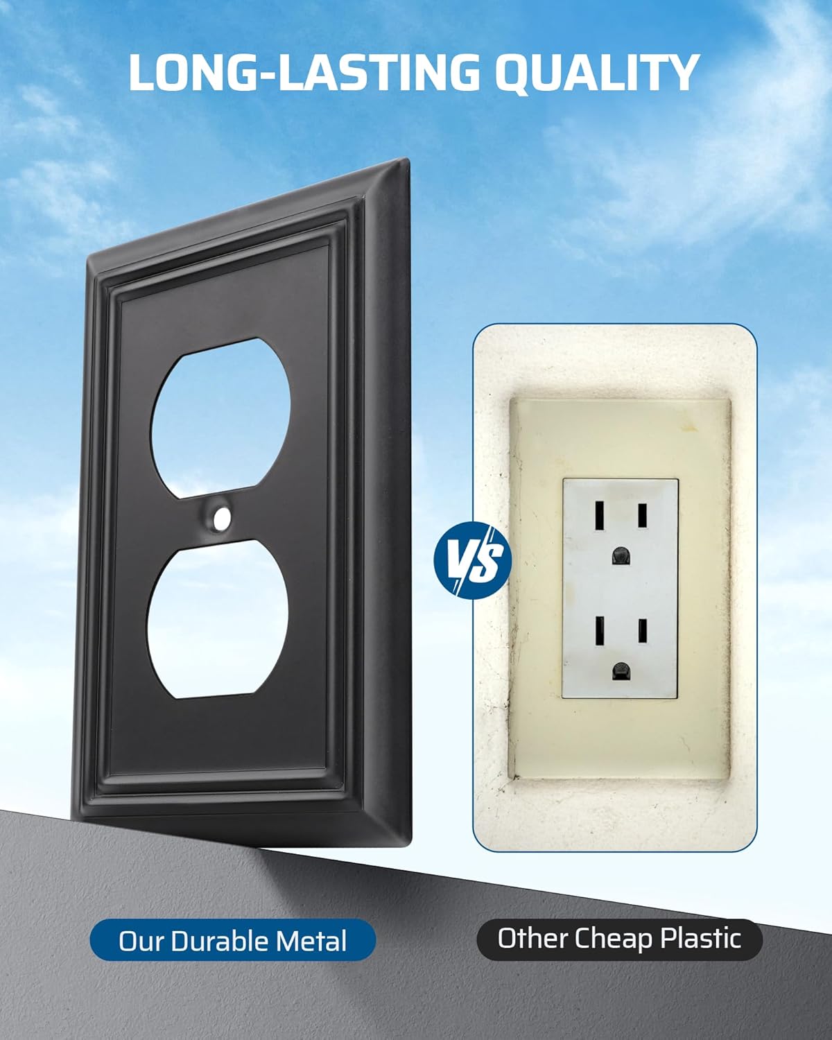 DEWENWILS 4 Pack Black Metal Outlet Covers, 4.88"×3.13" Electric Covers for Outlets, Kitchen Wall Plates, Electric Cover Plates for Outlets