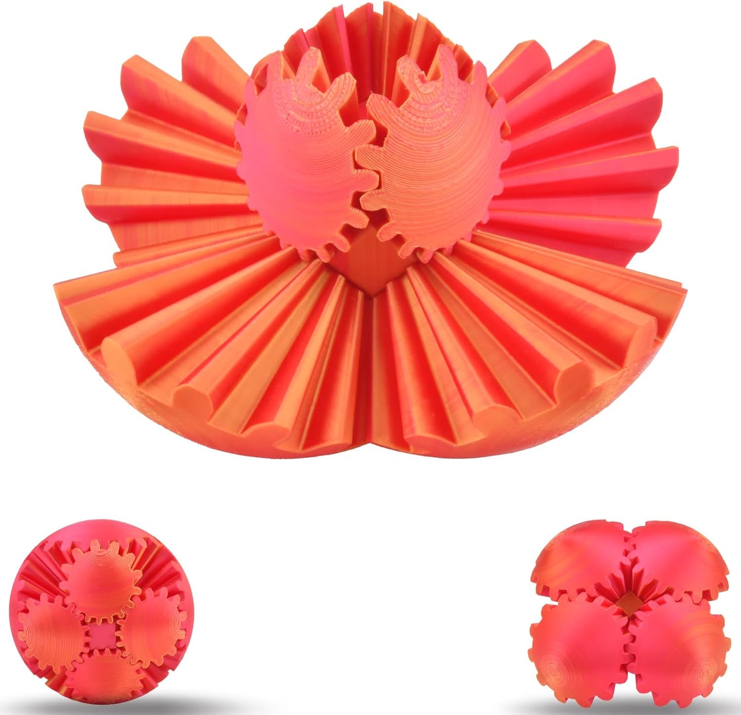 3D Printed Gear Sphere Ball – Colorful Gear Ball Fidget Gear Sphere Puzzle Cube Stress Relief Toy for Office and Home Decor Unique Gift Idea for Friends and Family (Red&Gold)