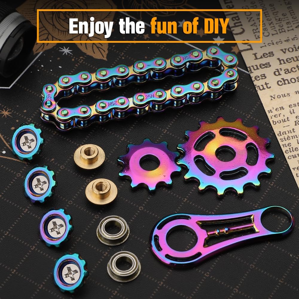Bike Chain Gear Fidget Spinner for Stress Relief, Metal Sprocket Chain Fidget Toy for Kids Adults, Kinetic Desk Toy Novelty Hand Finger Spinner for Anti-Anxiety, Cool Toy Gift for Man Boy