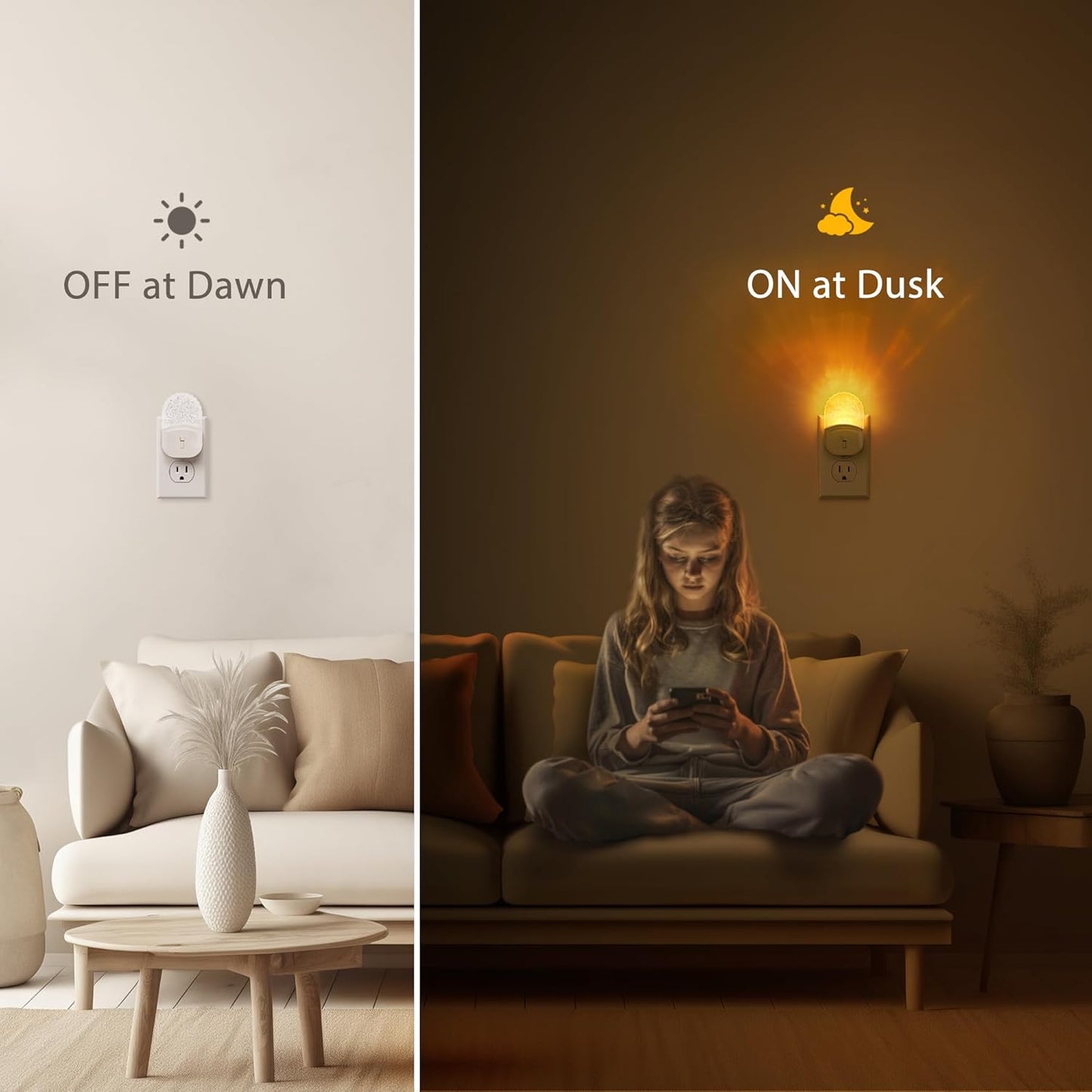 Briignite Led Night Light, Night Lights Plug into Wall, Night Light for Kids 2Pack, Amber Yellow Nightlight Plug in, Dimmable with Dusk to Dawn Sensor for Bedroom, Bathroom Stair,Hallway