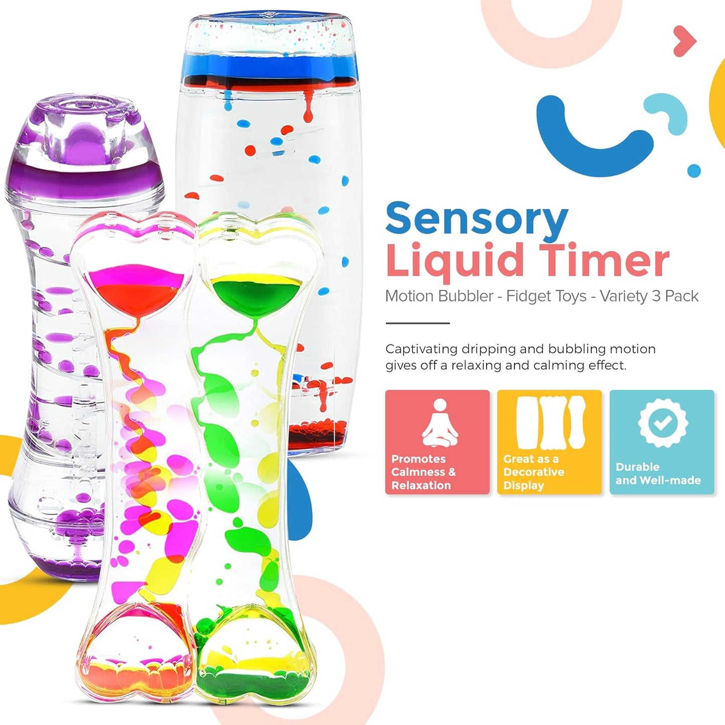 Playlearn Sensory Liquid Timer - Motion Bubbler - Fidget Toys - Variety 3 Pack