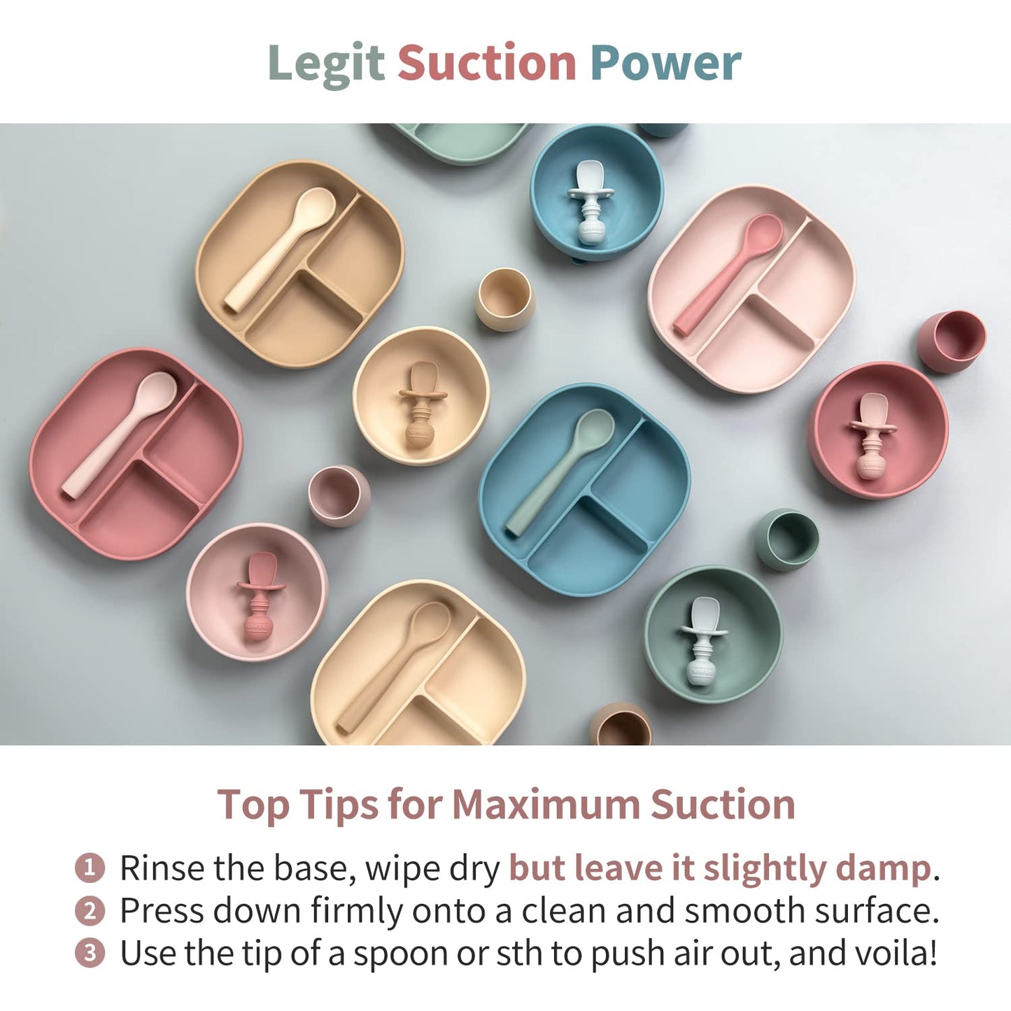 SAMiGO Silicone Baby Feeding Set, Suction Plate Bowl Set, Self Feeding Spoons, Bib, Cup, Baby Led Weaning Supplies, First Stage Feeding Essentials, Food Eating Utensils, 6+ Months