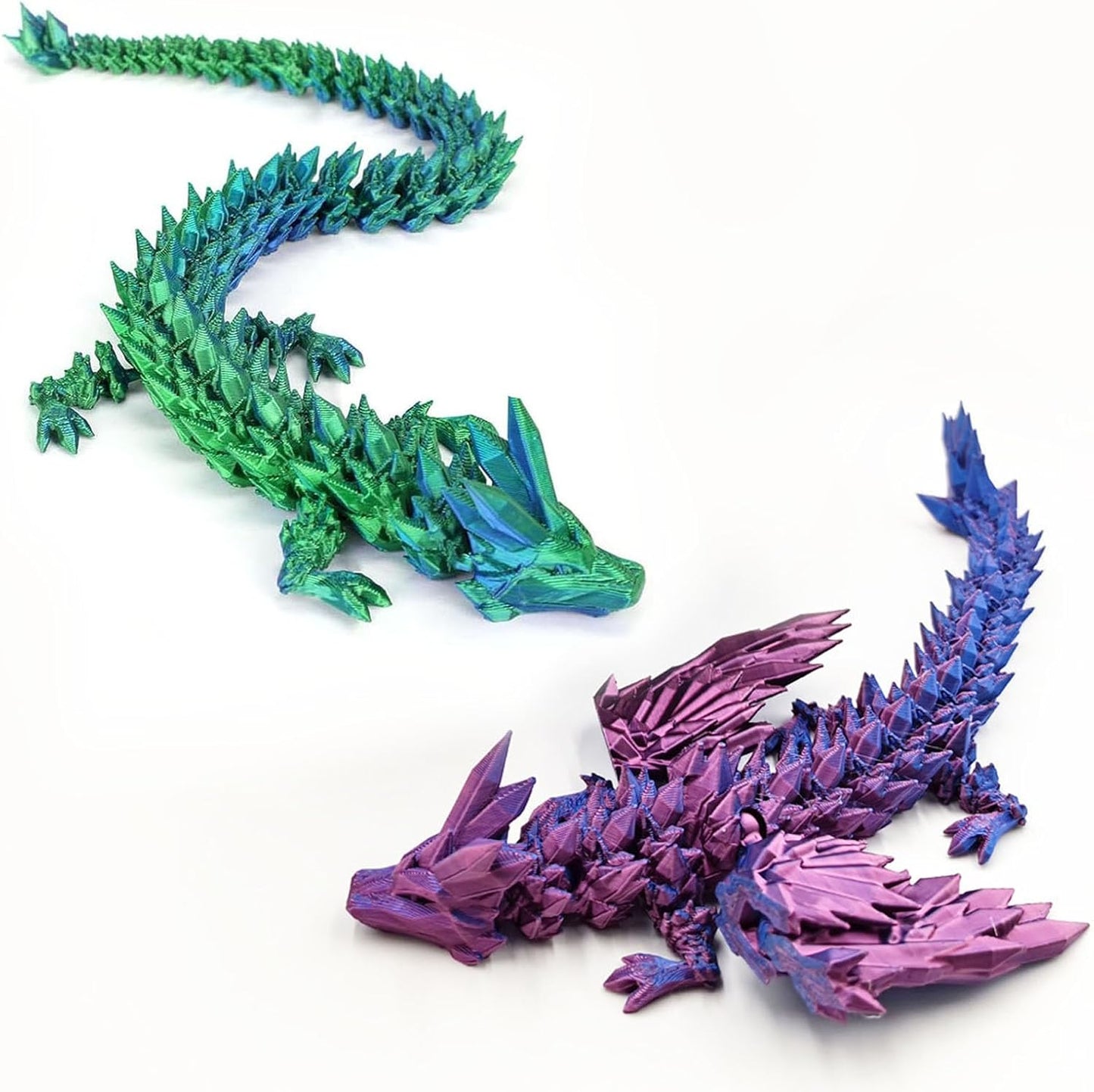 3D Printed Dragon with Wings, 2 Pack Mystery Dragon Fidget Toy, Mythical Pieces Articulated Dragon, Home Office Decor Executive Desk Toys (Purple&Green)