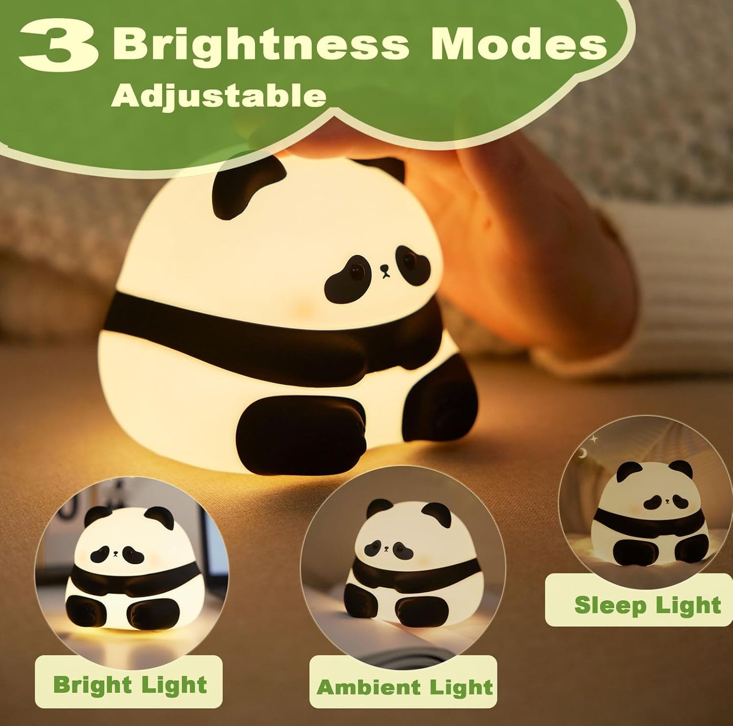 DREAMING MY DREAM Cute Panda Night Light, LED Squishy Novelty Animal Night Lamp, 3 Level Dimmable Nursery Nightlight for Breastfeeding Toddler Baby Kids Decor, Cool Gifts for Kids