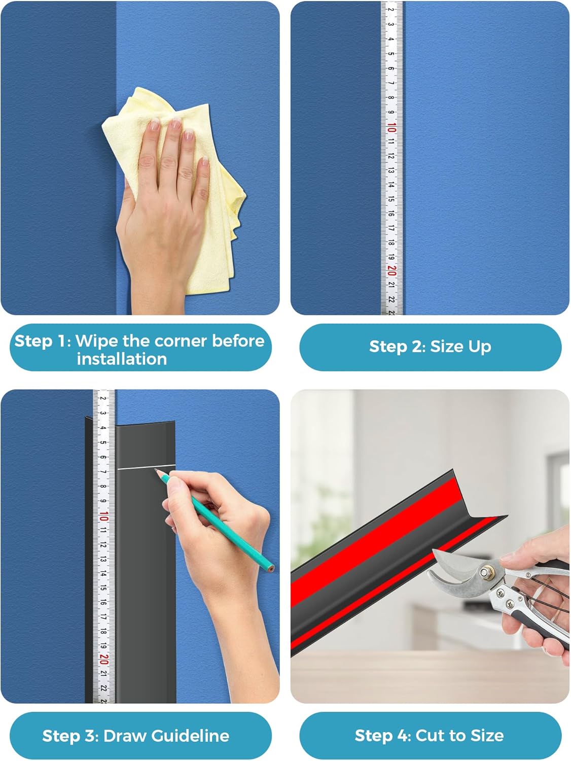 MONOID Wall Corner Protector, 2 PCS Furniture Edge Protection, PC Anti-Bump Guards Avoid Scratching Corner Trim for Door Frame, Table, Countertop, Stair, Self-Adhesive, Black, 1.97IN×35.43IN/5CM×90CM