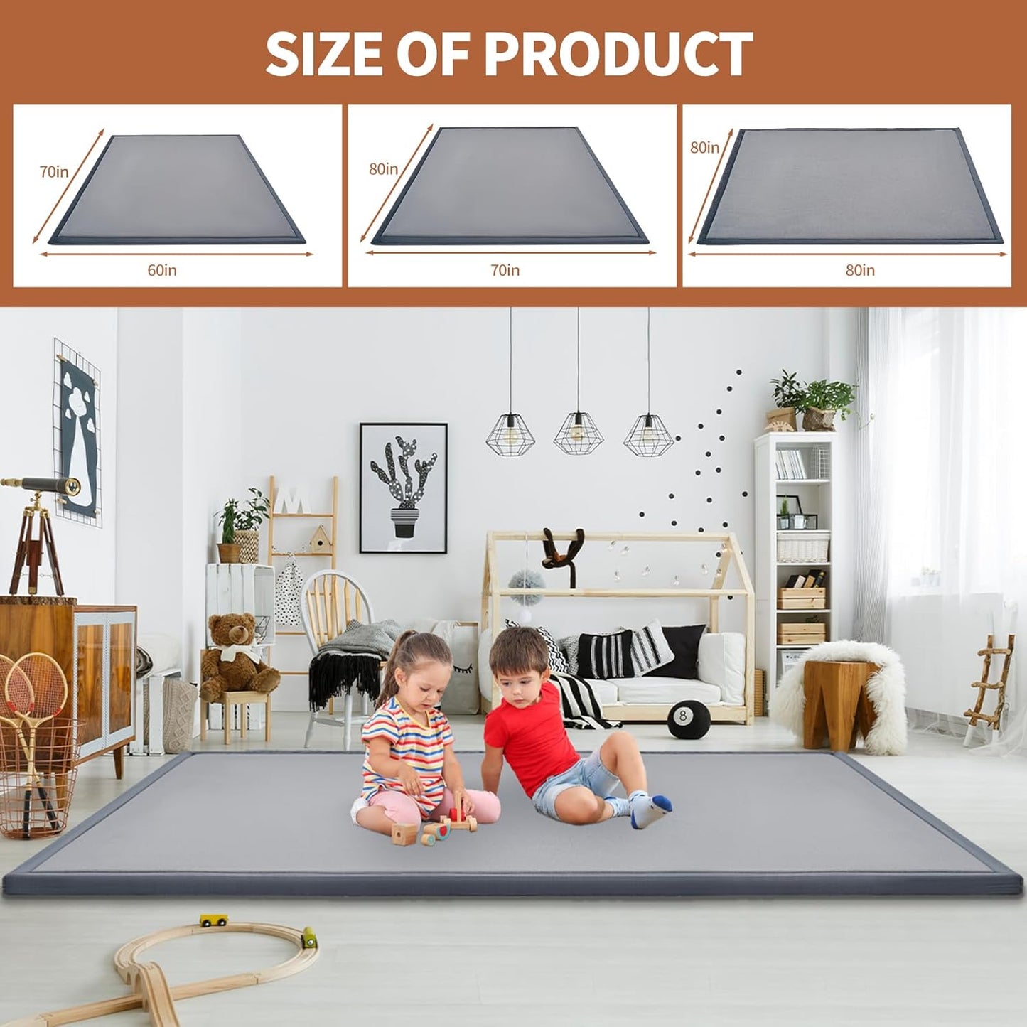 Baby Play Mat for Floor - 1.4" Thick Memory Foam Rug, 80"x80" Playpen Tummy Time Mat, Soft Velvet Nursery Rug, Large Padded Crawling Mat, Cushioned Pads for Playroom Toddlers, Infants, Yoga, Tatami