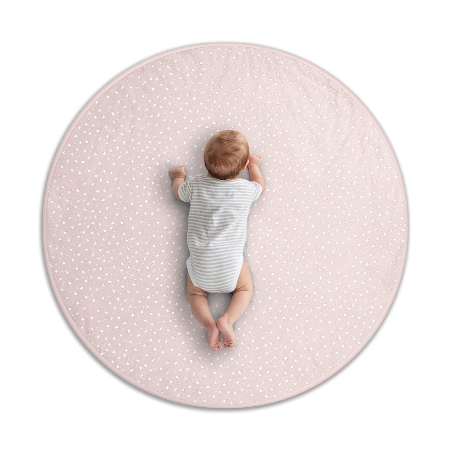 Byrd & Blume Round Baby Play Mat, Organic Cotton Soft Padded Nursery Floor Mat, Safe Hypoallergenic Baby Mat, Reversible, Foldable, Portable Infant Tummy Time Mat Fits Tents & Playpens (40"x40") Pink