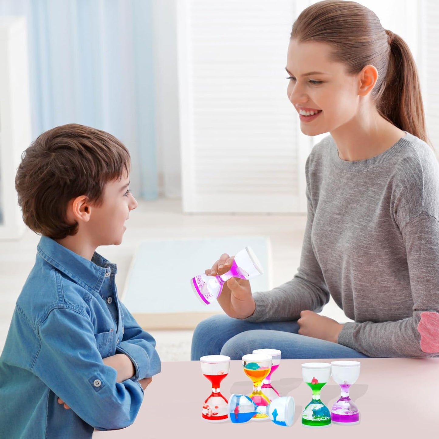 Liquid Motion Timers for Kids, Set of 3, Sensory Bubble Toys for Toddlers (red)