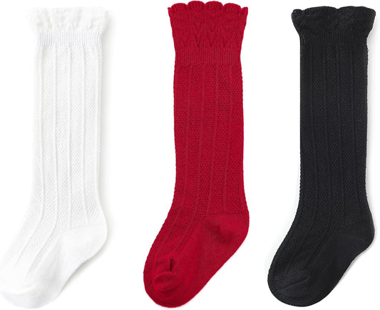 Zando Baby Knee High Socks - Infant to Toddler, Cotton Ruffle Socks, Warm Girls & Boys Long Stockings, 3-6 Pairs