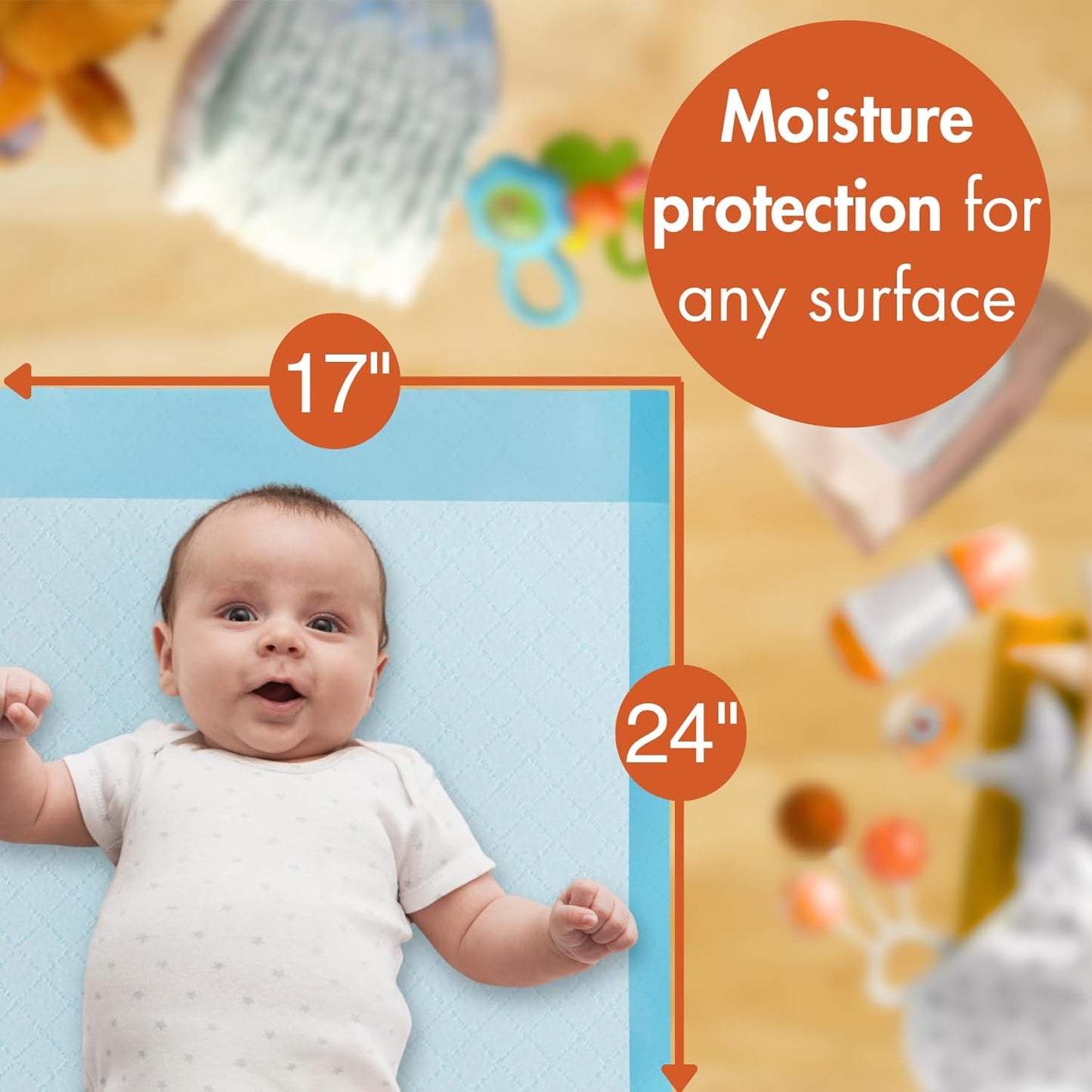 Caring Disposable Underpads, Baby Changing Liner Pads, Light Absorbency, 17 x 24 in, 300-Pack