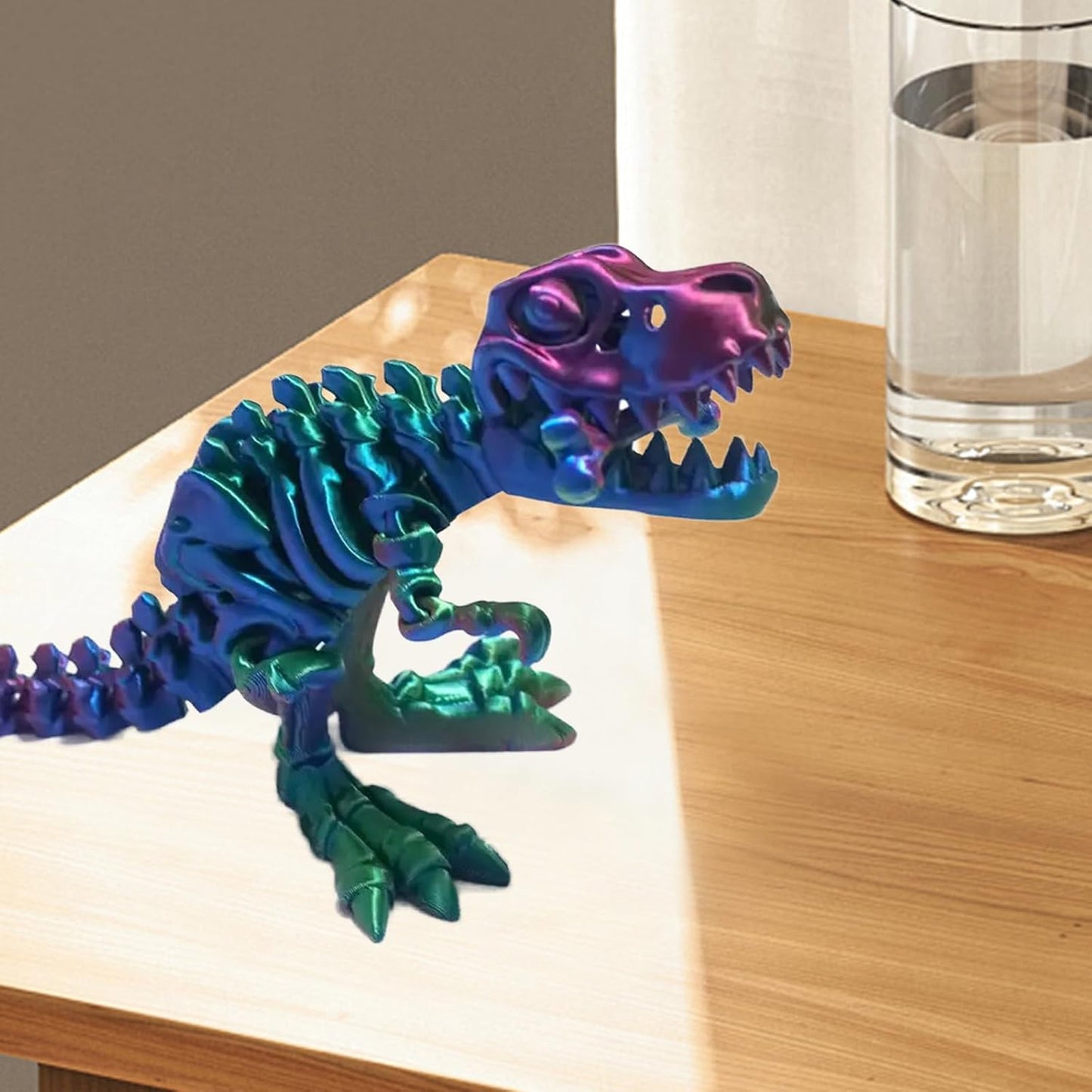 3D Printed Dinosaur Bone Skeleton Tyrannosaurus Rex with Movable Jaw Fidget Dinosaur Toys Full Articulated Dinosaur Executive Desk Toys Home Office Decor, Purple Mix Green