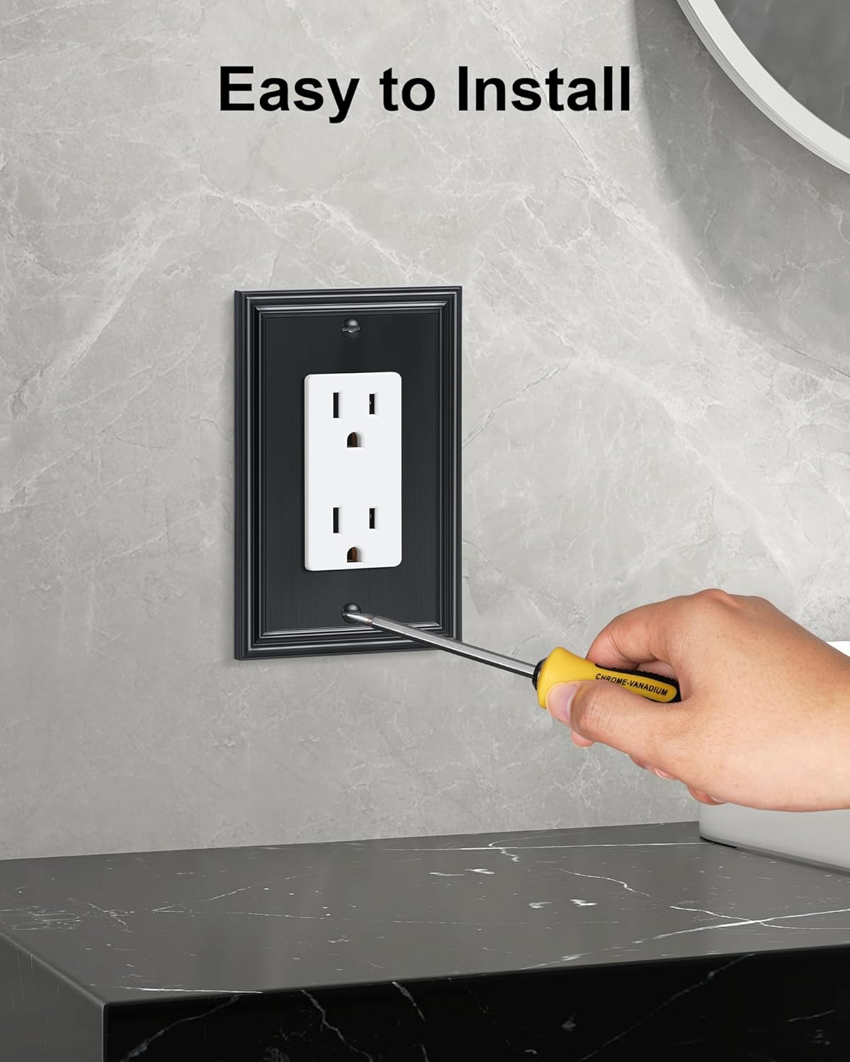 TREWELL 4-Pack Black Decorative Switch Plates and Outlet Covers, Durable Zinc Alloy, Compatible with Decorator Outlet Receptacle, Rocker Switch, Dimmer Switch, GFCI Outlets, Size 3.15''W x 4.92''H