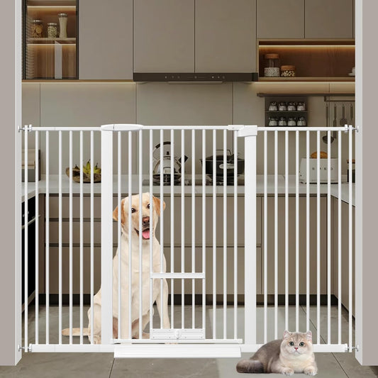 40.55" Tall 1.37" Ultra Narrow Spacing 30.12-61.61" Extra Wide Dogs Pets Baby Gate with Door for Doorway Cat Safety Proof Indoor Puppy Pressure Mounted No Drill White Black Metal Hallway