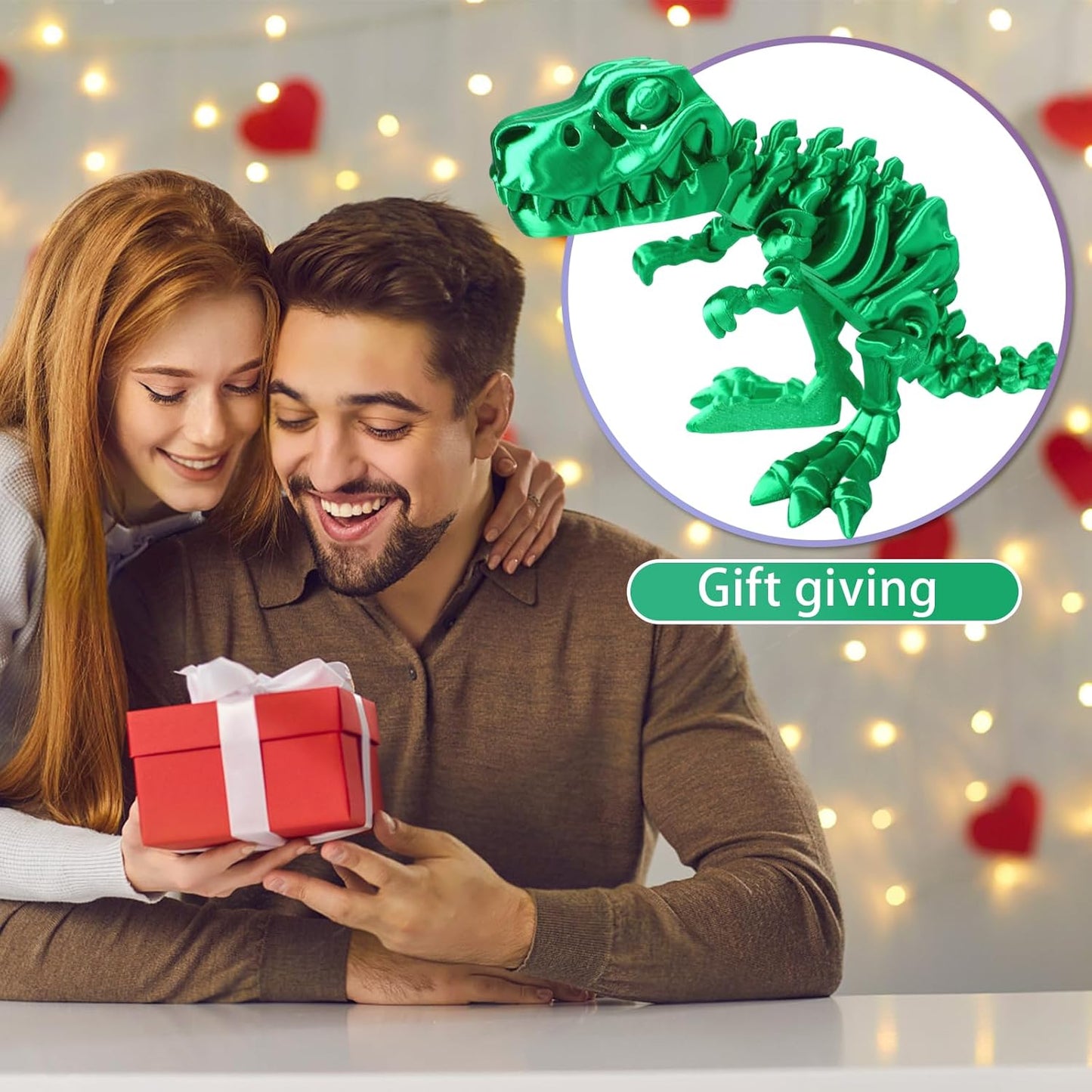 3D Printed Dinosaur Bone Skeleton Tyrannosaurus Rex with Movable Jaw Fidget Dinosaur Toys Full Articulated Dinosaur Executive Desk Toys Home Office Decor, Green-2