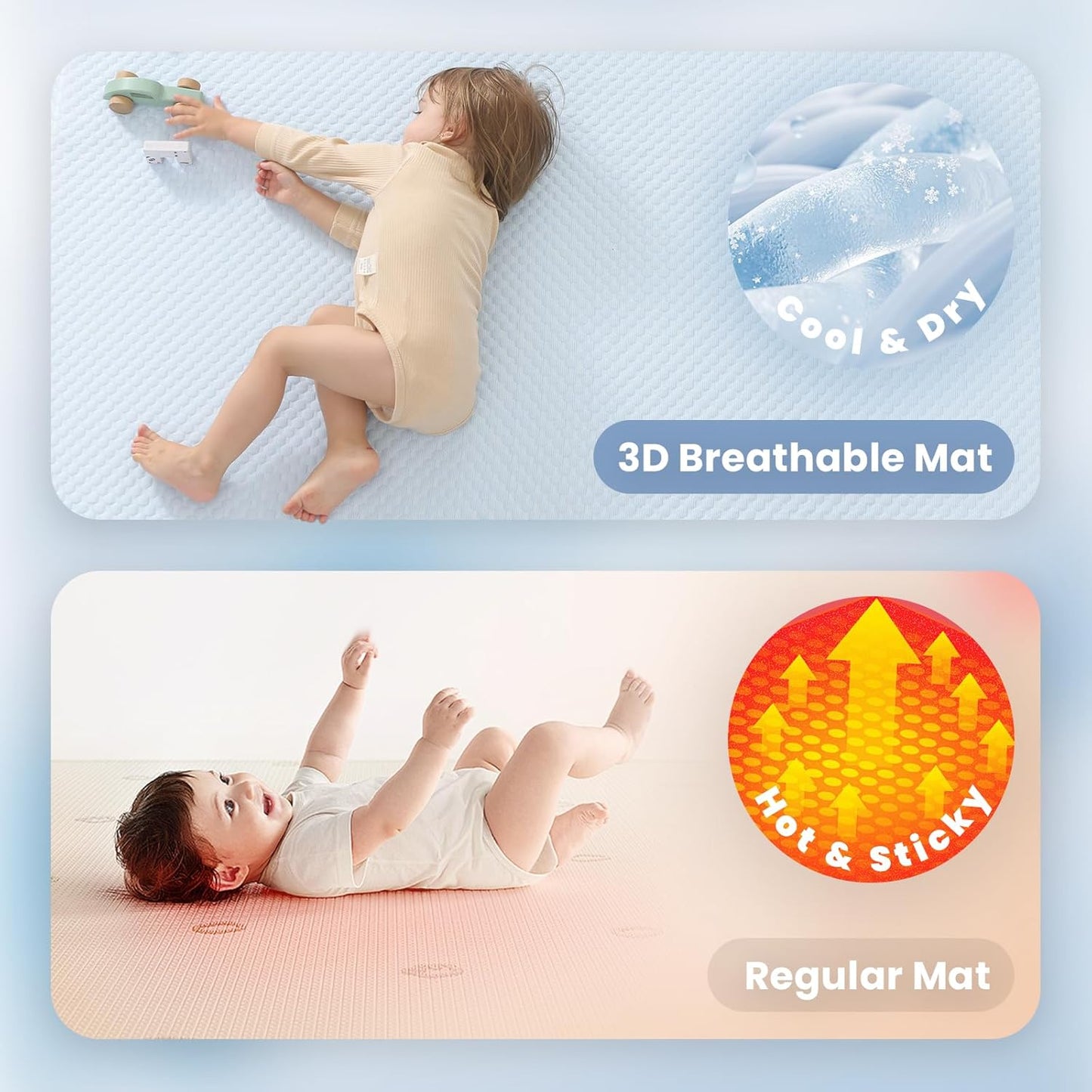 Baby Play Mat for Summer,1.3 Thick Memory Foam Cooling Floor Tummy Time Mat, Soft & Breathable, Non-Slip Rectangular for Toddlers’ Playtime & Rest(Light Blue,39"x59")