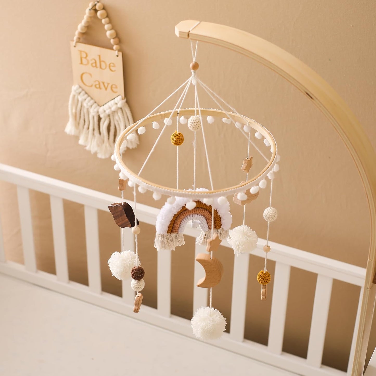 Baby Crib Mobile for Boys Girls Rainbow Nursery Mobile Gender Neutral Hand-Crocheted Mobile Ceiling Mobile - Rainbow, Clouds, Moon