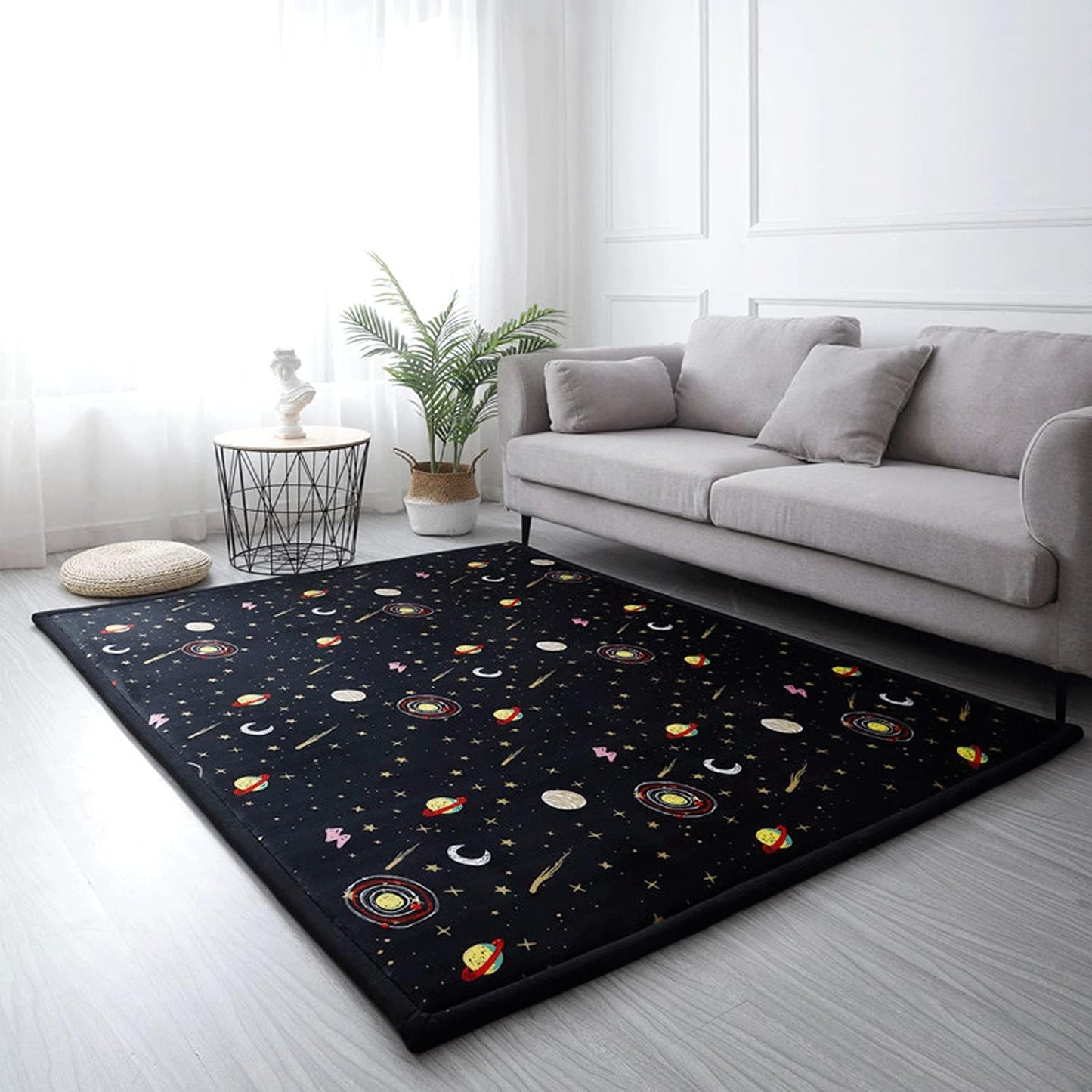 Loartee Coral Velvet Area Rug - 1" Thick Memory Foam Baby Play Mat, Washable Toddler Carpet, Home Decor for Living Room, Nursery, Kids Bedroom, Astral Black, 6'7"x7'10"