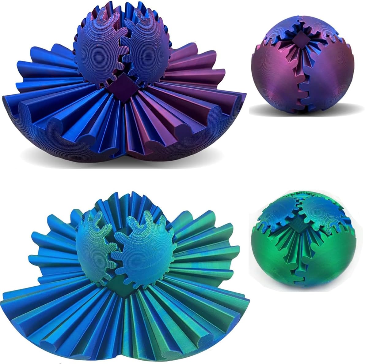 Gear Ball Gear Sphere 2 Pcs 3D Printed Gear Cube Fidget Toys Spin Ball Gear Sphere Puzzle Stress Cube Desk Toys Creative Gifts for Adults Kids(2 Pcs-8)