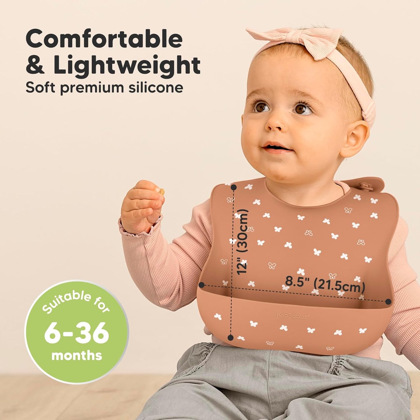 KeaBabies 2-Pack Silicone Baby Bibs for Eating - Sturdy Food-Grade Silicone Bibs for Babies Girl, Boy, Large Food Catcher, Clean & Put On Easily, Waterproof Toddler Feeding Essentials (Butterflies)