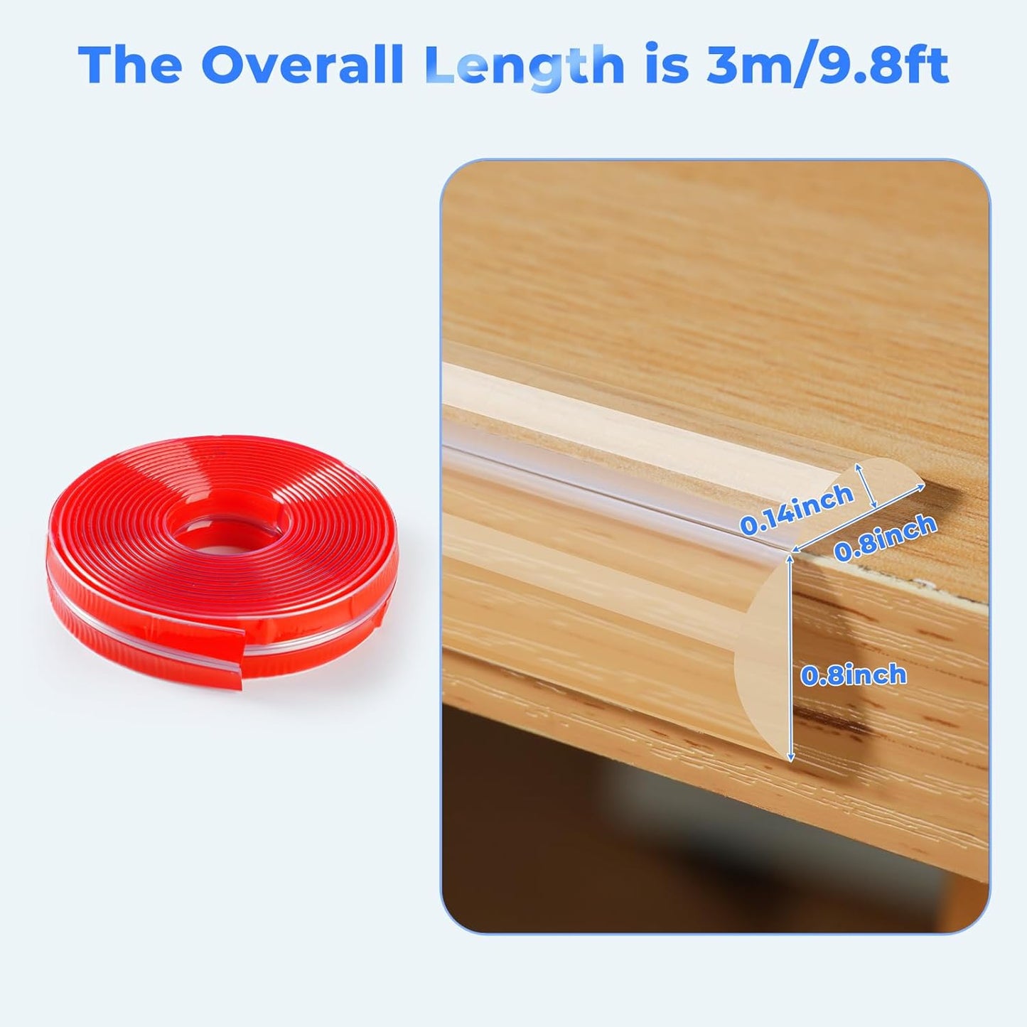 Edge Corner Protector Baby Proofing, Clear Soft Corner Protectors Baby Proof, Furniture Corner Guard & Edge Safety, Edge Protector for Table and Fireplace(9.8ft L*1.56inch W*0.14inch H)