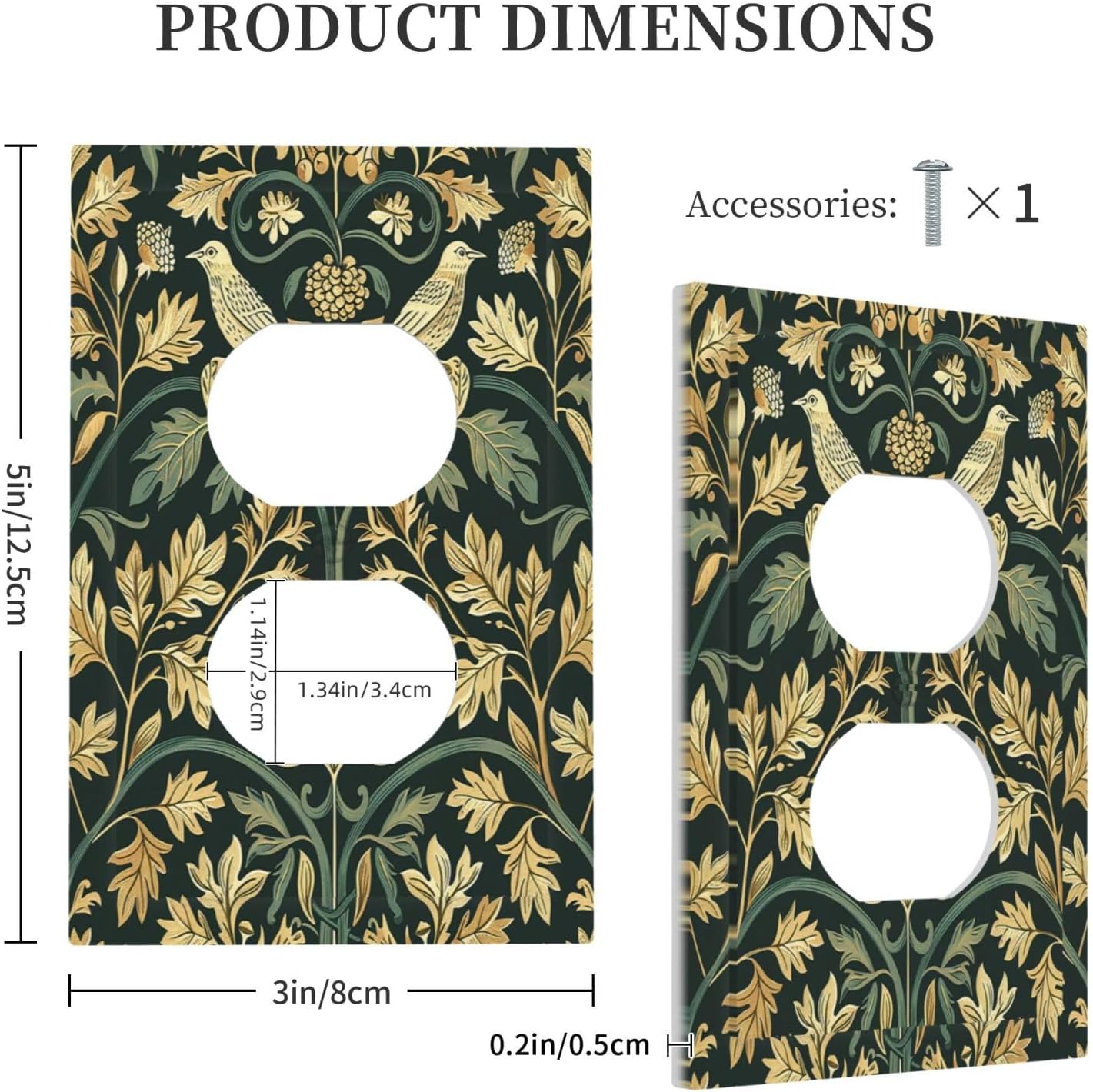 Outlet Covers William Morris Vintage Botanical Birds Golden Green Leaves 1 Gang Duplex Wall Plate Decorative Switch Plates Electrical Receptacle Faceplate Light Switch Cover for Bedroom