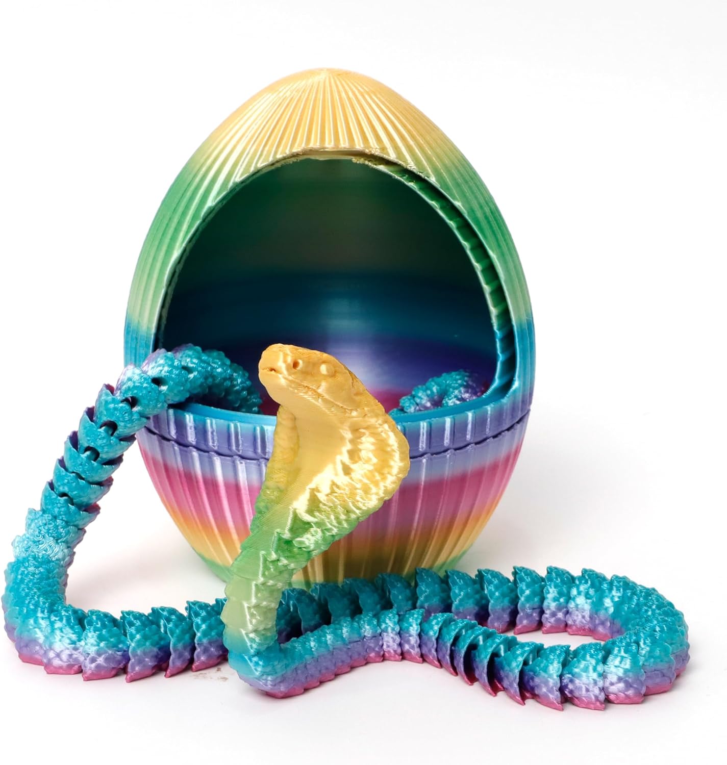 3D Printed Snake with Egg - Gear Egg with Snake Inside, 24inch Flexible Snake, Cute Rotary Egg, 3D Printed Gift Toys, Figure Decoration, ADHD(Multicolored Rainbow)