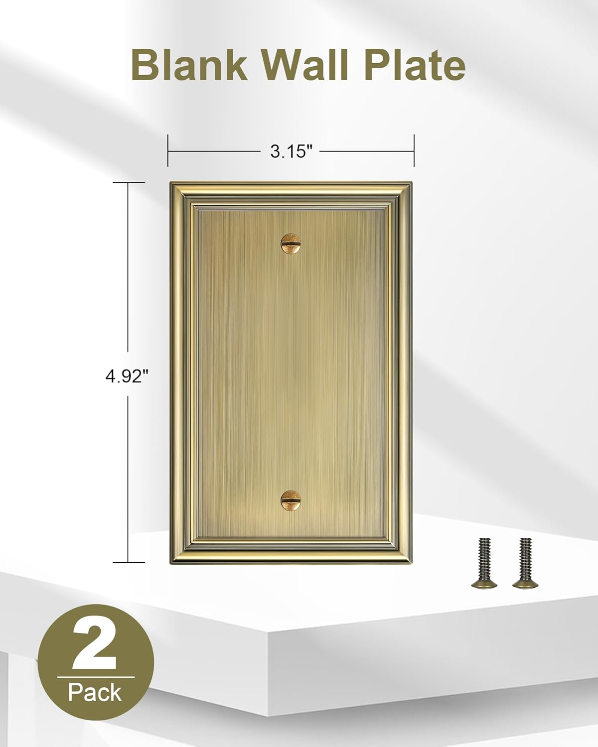 2-Pack Single Blank Wall Plates, Durable Solid Zinc Alloy Blank Outlet Covers, Decorative Antique Brass Wall Plate Cover for Unused Outlets/Switches, Corrosion Resistant