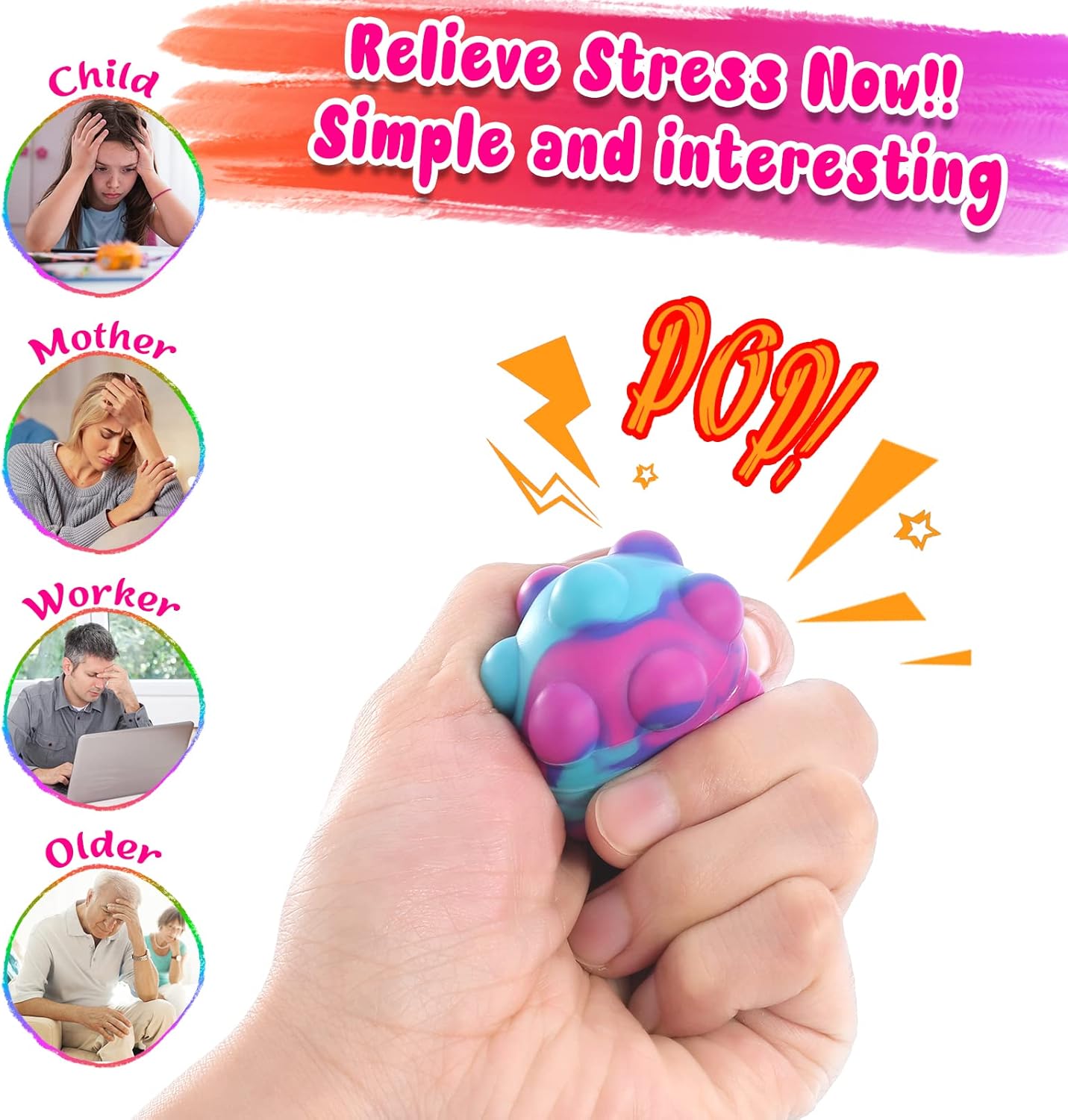 Inflatable Pop Ball Its Mini Fidget Toys Bulk 20 PCS 3D Stress Balls Fidgets for Classroom Prizes Easter Basket Stuffers for Kids Party Favors Squeeze Toys It Poppers Keychain Autism Sensory Toys Pack