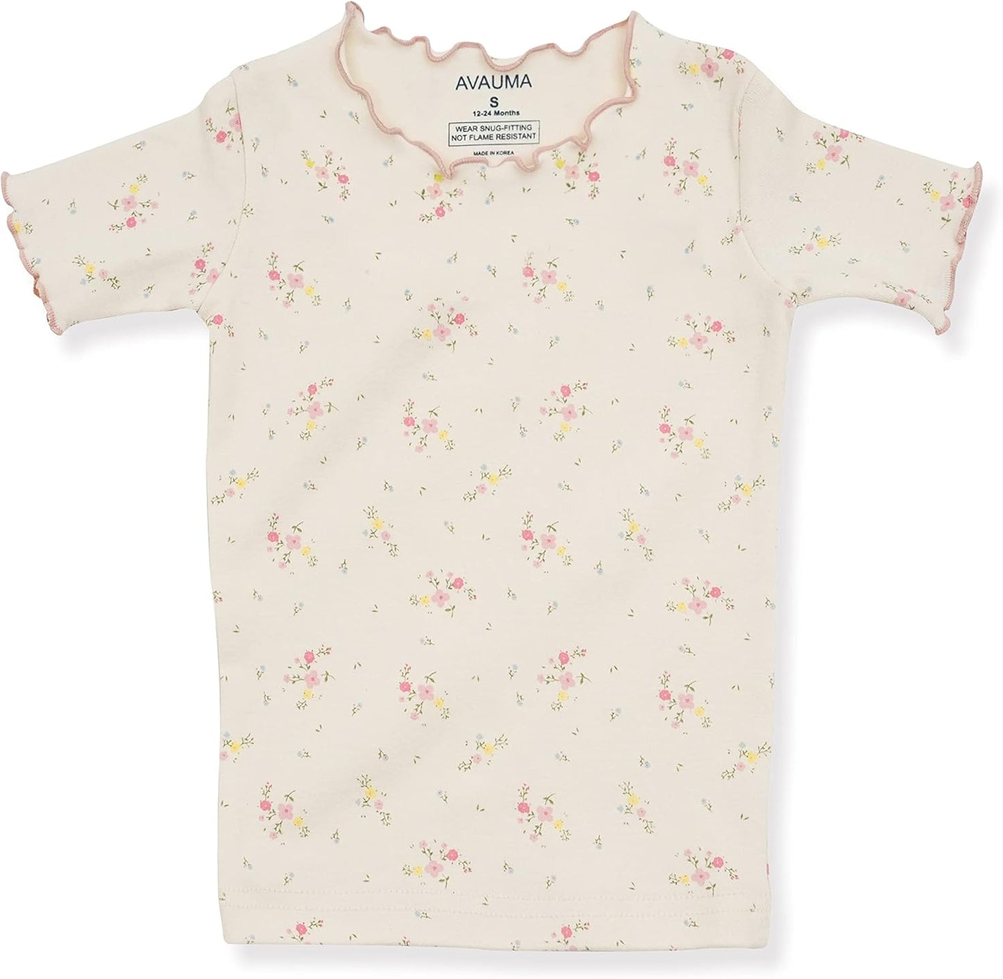 AVAUMA Baby Boy Girl Pajama Set 6M-7T Kids Cute Toddler Snug fit Flower Pattern Design Pjs Cotton Sleepwear Ruffled Shirring