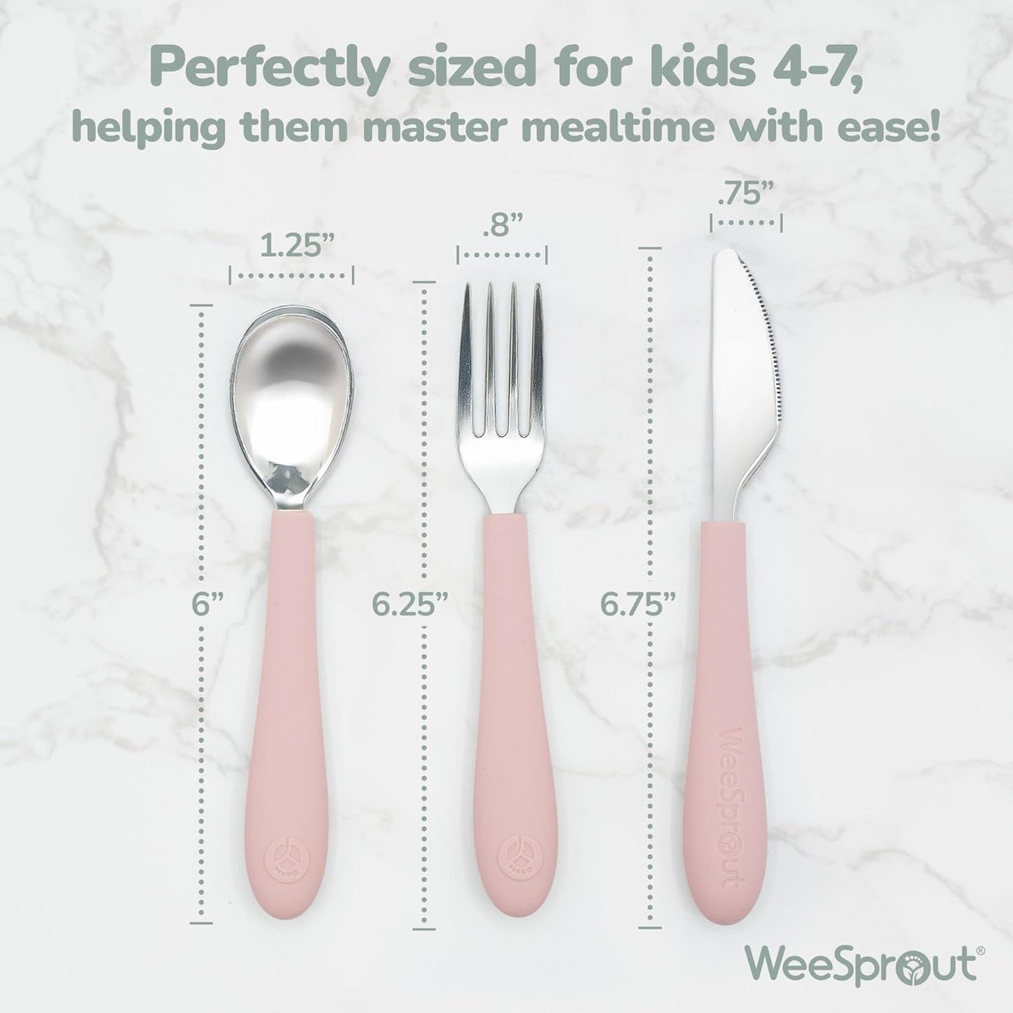 Kids Stainless Steel Utensils Set - Premium 18/8 Grade Silverware Kit - 2 Spoons, 2 Forks, and 2 Knives for Ages 4-7 - Silicone Easy-Grip Handles - Children Flatware Cutlery (Matte - Green, Blue)