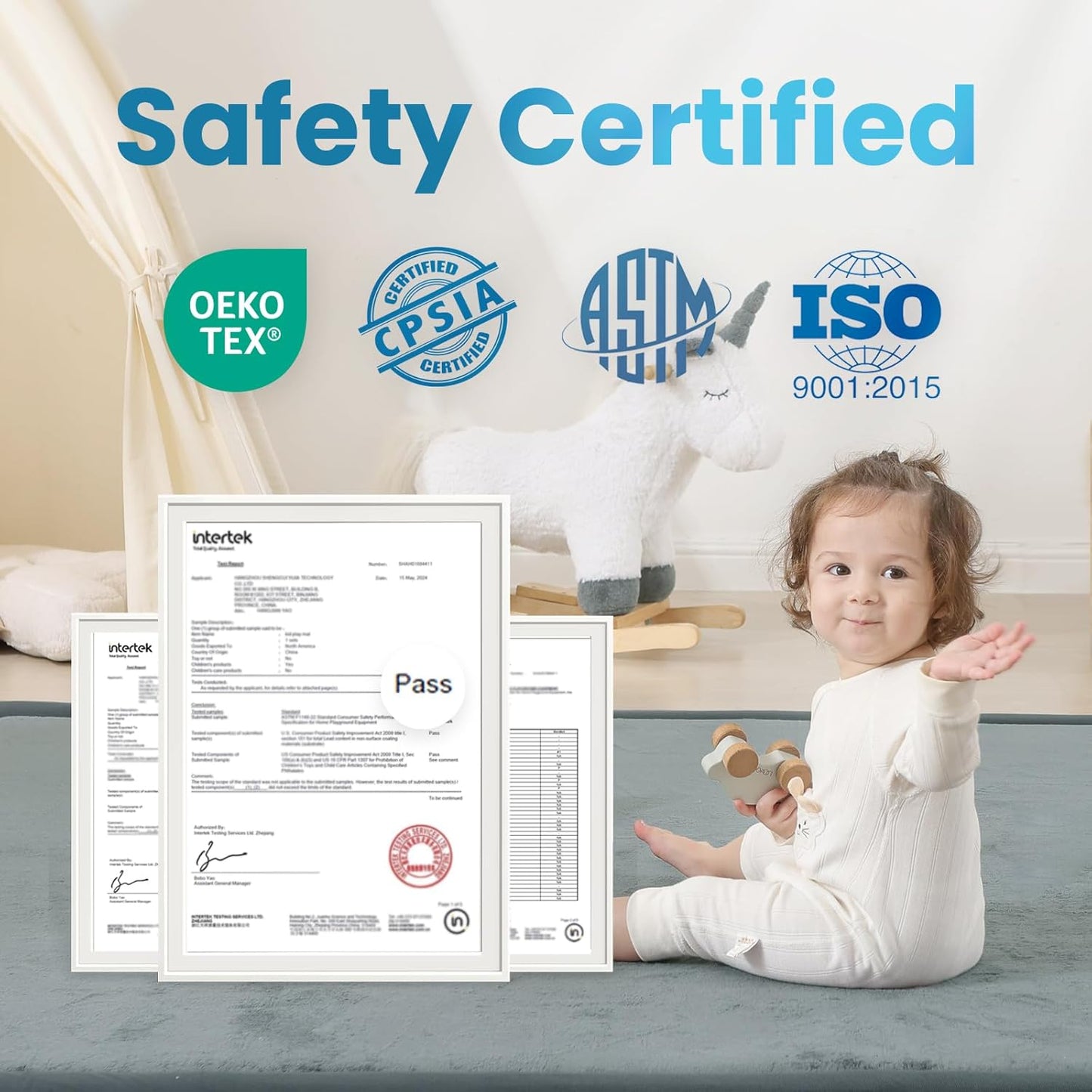 1.3" Thick Baby Play Mat,Ultra Soft Elasti-Foam 50×50 Playpen Mat for Tummy Time,Water-Repellent Coral Fleece Nursery Rug for Infants,Toddlers,Kids,Non-Slip Safe for Crawling(Light Grey)