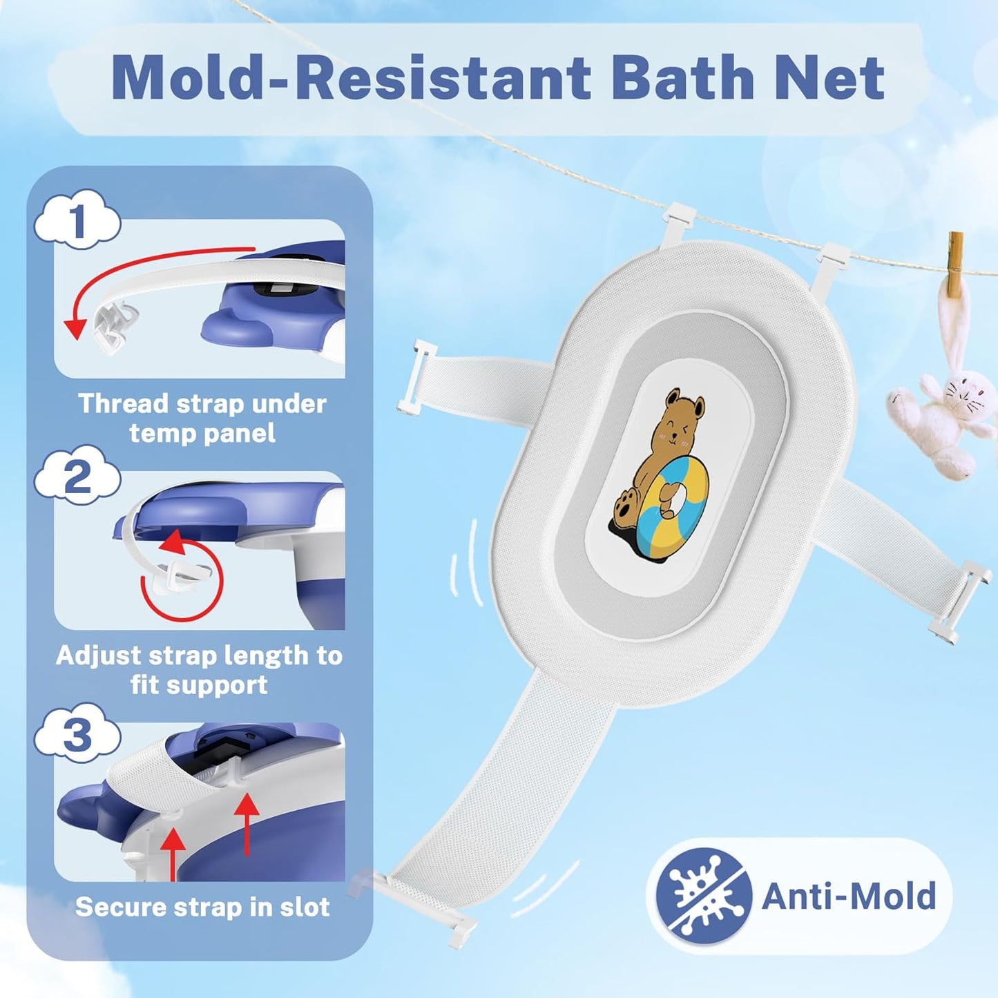 AVIDOR Baby Bathtub,Collapsible Bathtub for Newborn to Toddler,Durable Essential Infant Bath Tub,Portable Travel Baby Bathtub with Soft Cushion,No-Slip Hanging and Detachable Bathtub(Navy Blue)