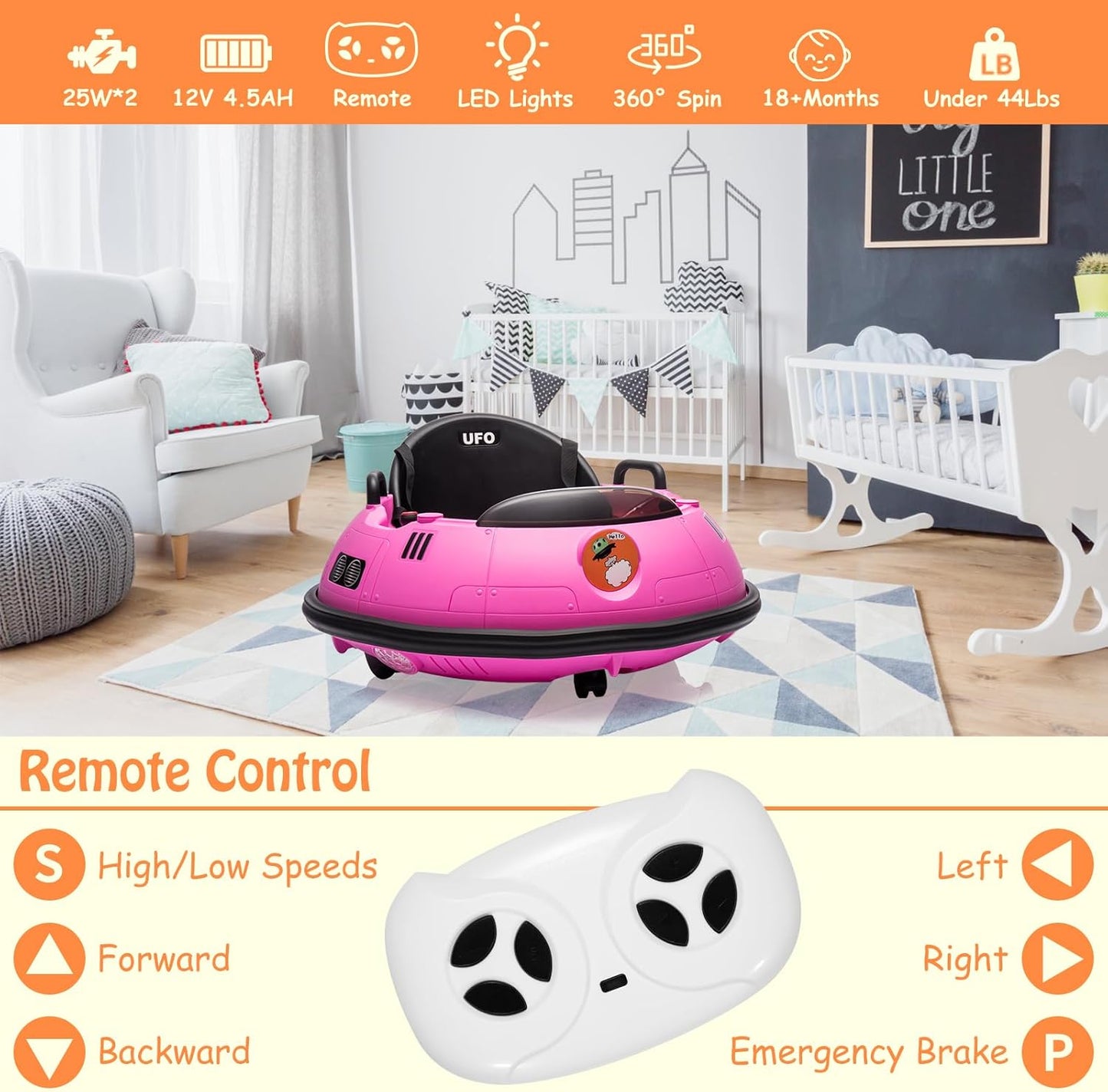 12V Electric Ride on Bumper Car for Toddlers, Kids Bumper Car with Remote Control, 360 Degree Spin, LED Lights, Dual Joysticks, Safety Belt for 18+ Months Kids, Pink