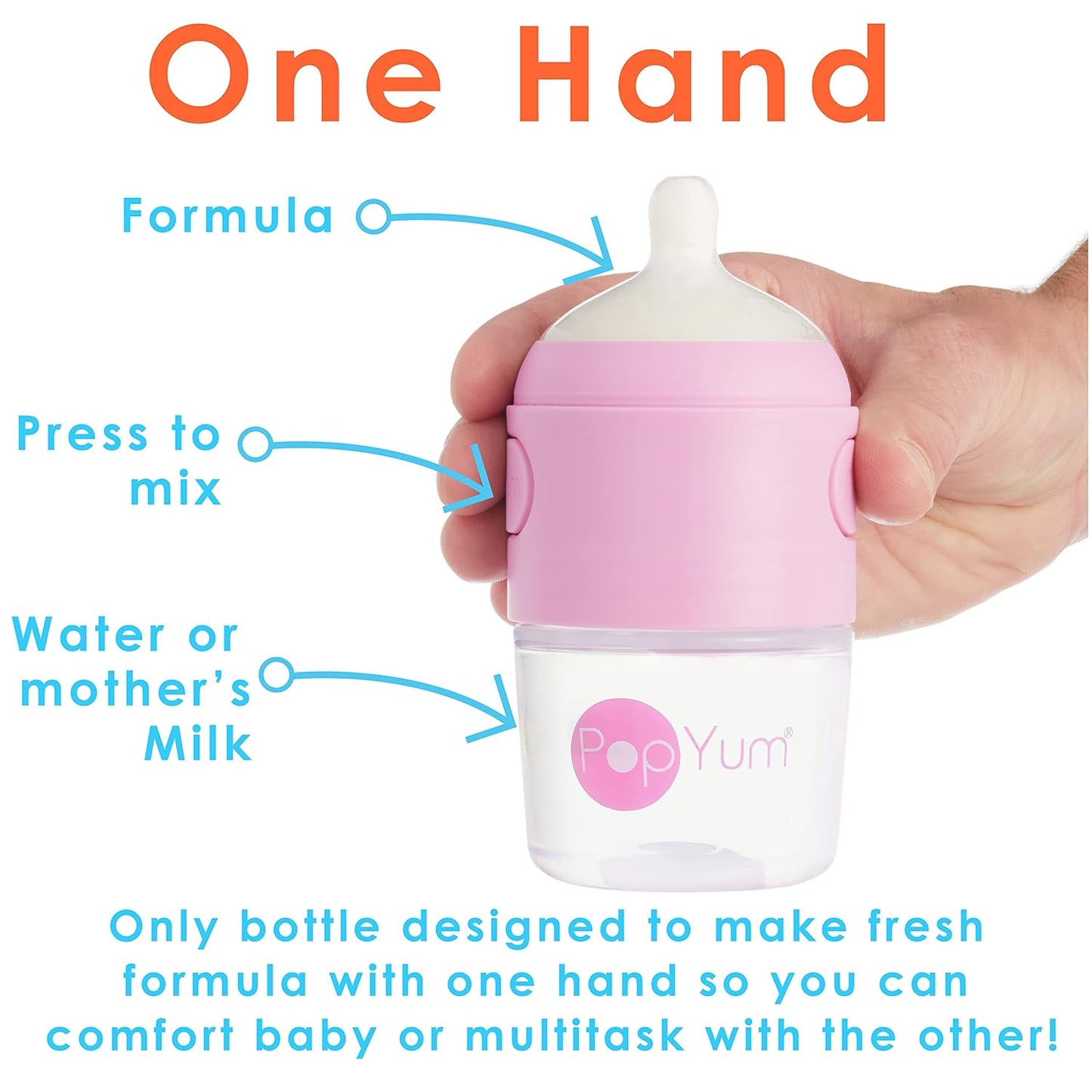 PopYum 5 oz Pink Anti-Colic Formula Making/Mixing/Dispenser Baby Bottles, 3-Pack with #1 Slow Flow Nipples, 150 ml, BPA-Free, Natural Latch