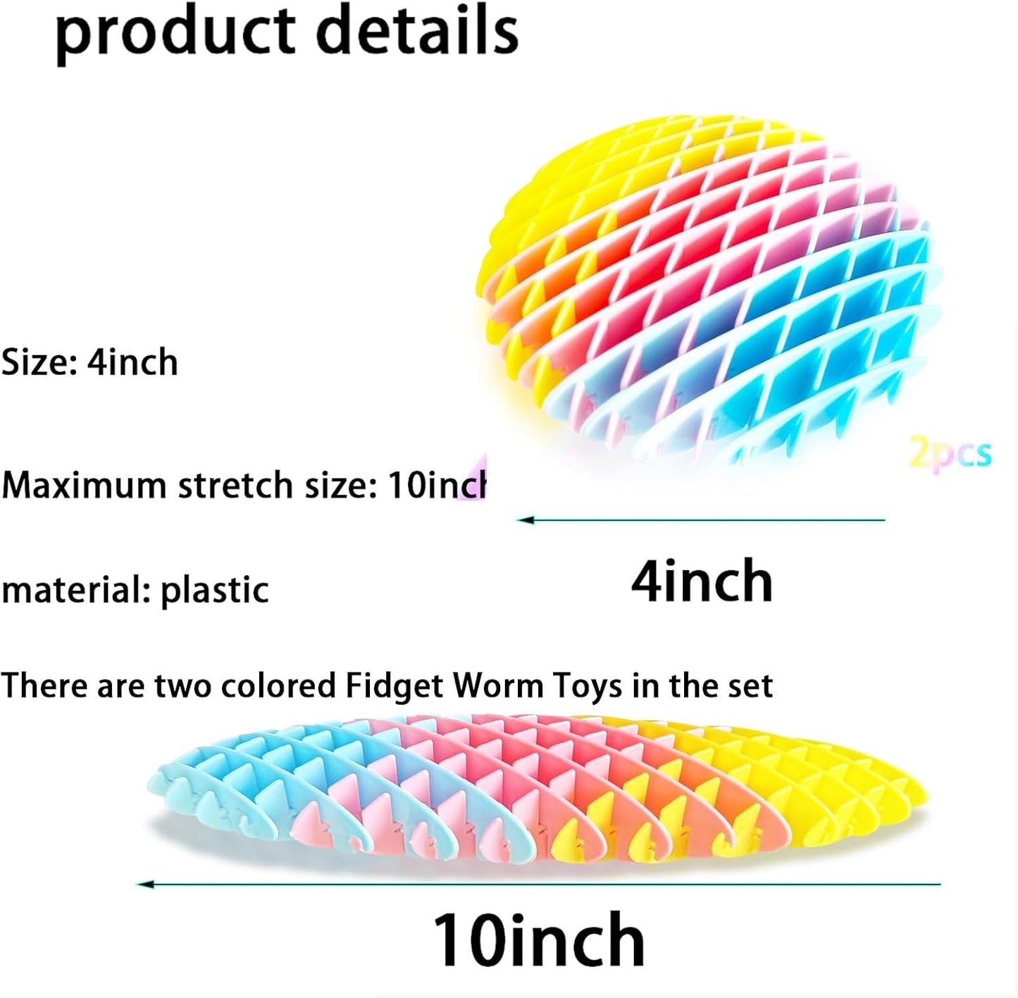 2pcs Fidget Worm Toy 3D Printing Fidget Toys Range Squeeze Toys Designed for Calming Sensory Play and Focus 4 Inches (Color Set), Small