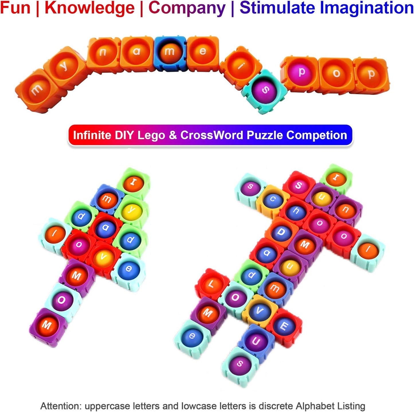 Huge Bubble MultiSensory Uppercase Alphabet POP Fidget Blocks, Classroom Pop Building Blocks。Loud Pop Sounds。Play-to-Learn Reading for Letter Recognition&Phonics &Word-Spell。Gift for Kids age3-8