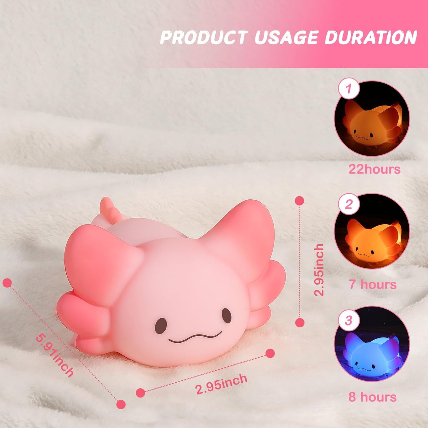LOVERUIS Cute Night Light for Kids Axolotl Night-Light Baby Girl Squishy NightLight 1/3 Hour Timer Kitty Light Dimmable Nursery Lamp Colorful Nightlight Gift for Kid Toddler Kawaii Bedroom