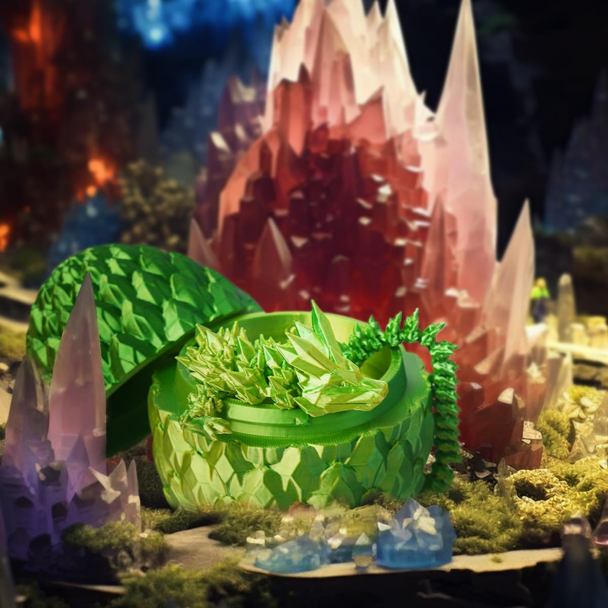 3D Printed Dragon in Egg, Beautiful Flexible Crystal Dragon Figurine Decor, Gifts for Adults and Kids (Laser Yellow Green)