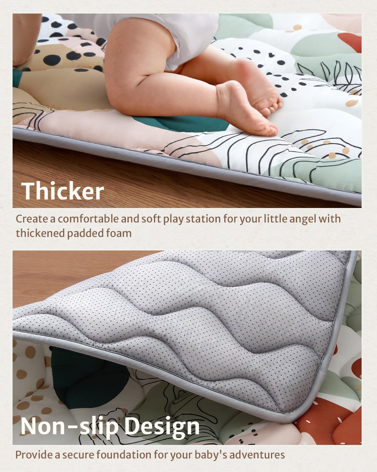 Blissful Diary Baby Play Mats for Floor, 59x59 Inch Thicker Foam Playmats for Babies and Toddlers, Soft Cushioning Baby Playpen Mat, Modern Abstract