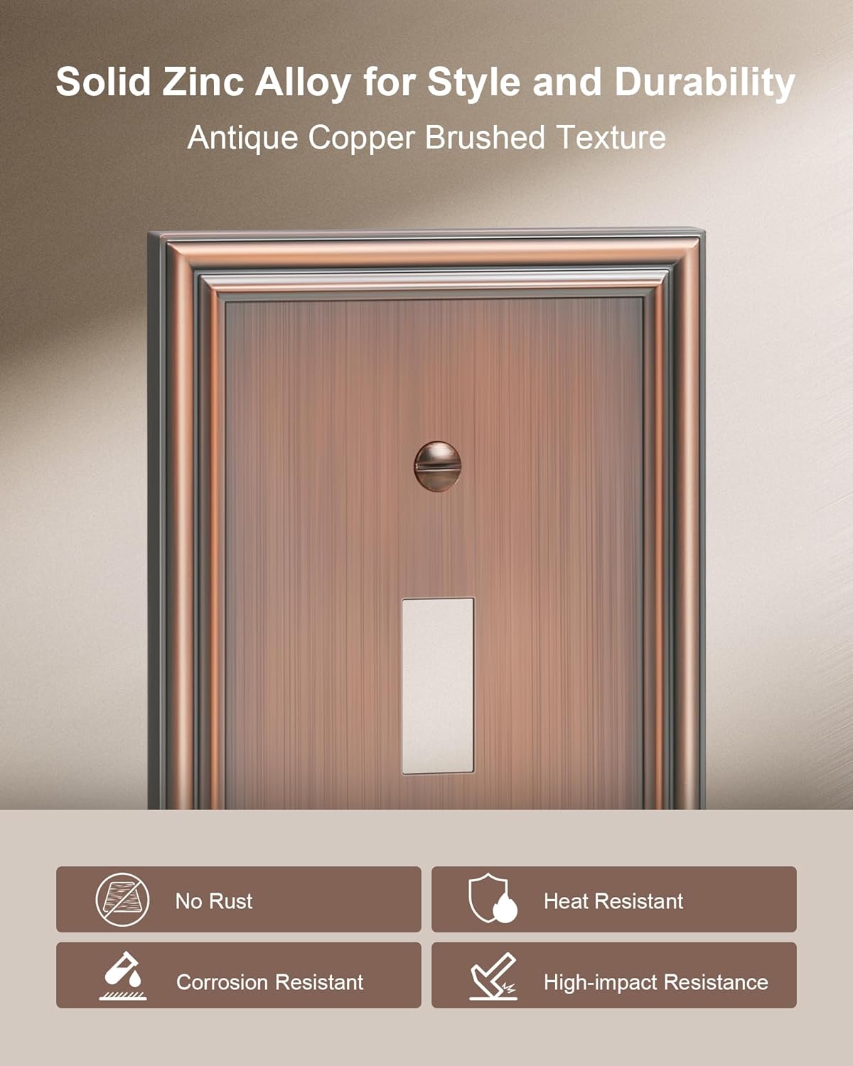 2-Pack Single Toggle Light Switch Cover Plate, Durable Solid Zinc Alloy Decorative Switch Plate Covers, Antique Copper 1 Gang Wall Plate, Corrosion Resistant