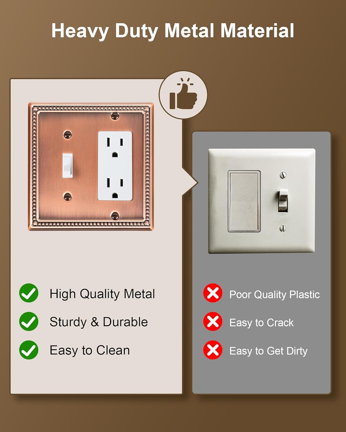 2-Pack Combo Toggle/Decorator Light Switch Cover Plate, Pearls Decorative Electrical Outlet Covers, Metal Wall Switch Plates and Outlet Covers, Antique Copper