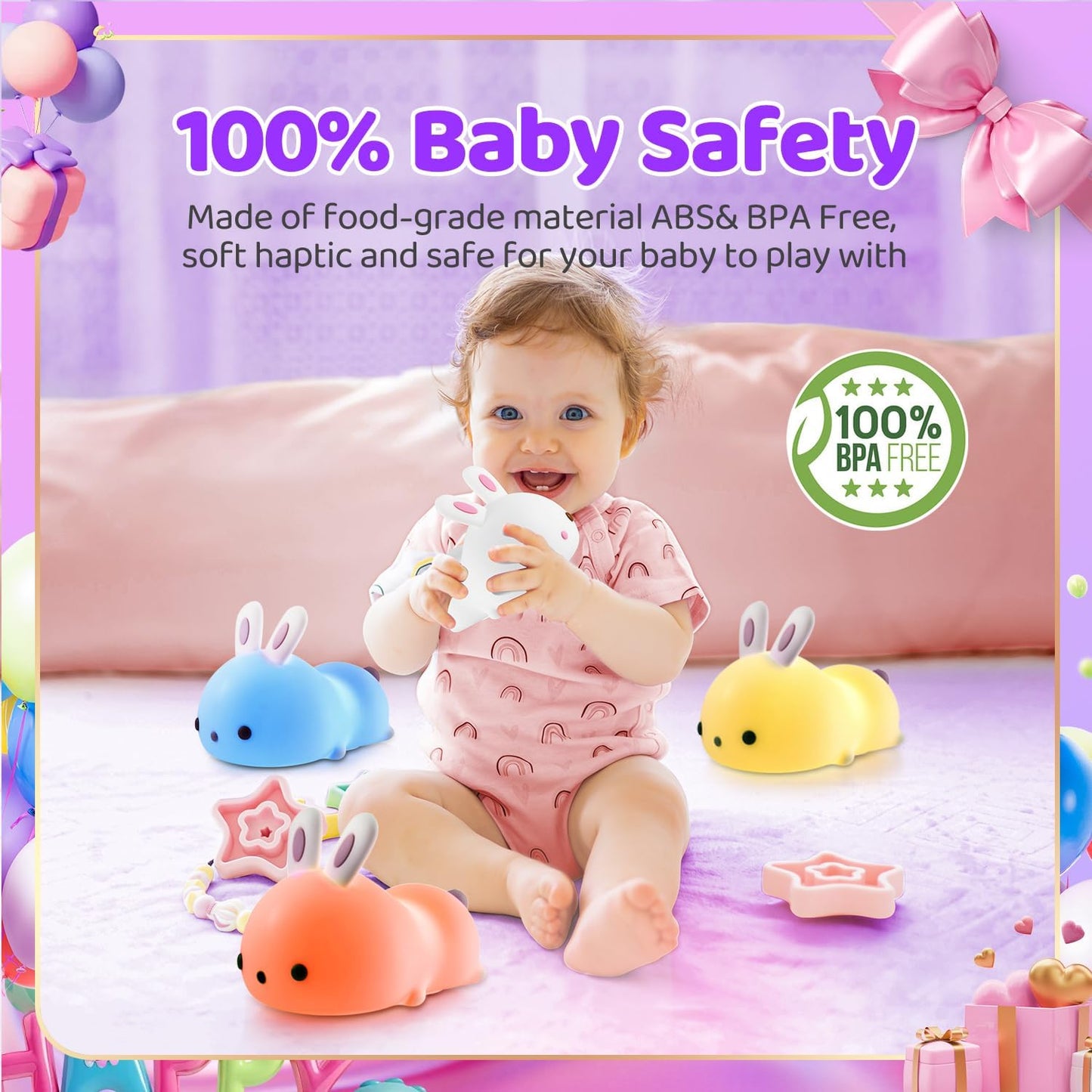 One Fire Night Light for Kids Room, Timer Baby Toddler Nursery Animal Battery Remote Kawaii Night Lamp, Cute Decor Easter Bunny Gift/ Basket Stuffers Decoration