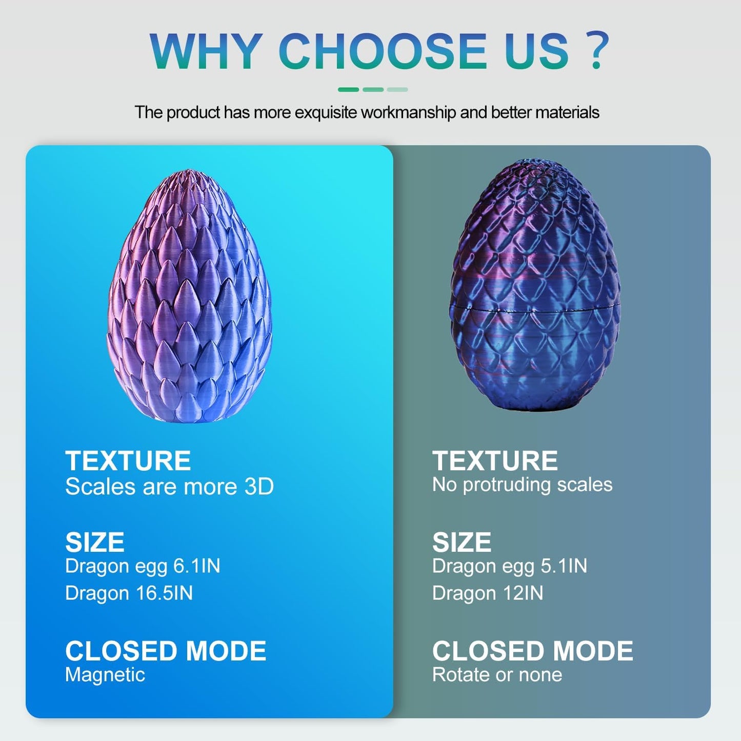 3D Printed Dragon with Dragon Egg 16.5'' Articulated Dragon Crystal Dragon Fidget Dragon Egg Toys Executive Desk Toys (Dragon & Egg-Rainbow Colour)