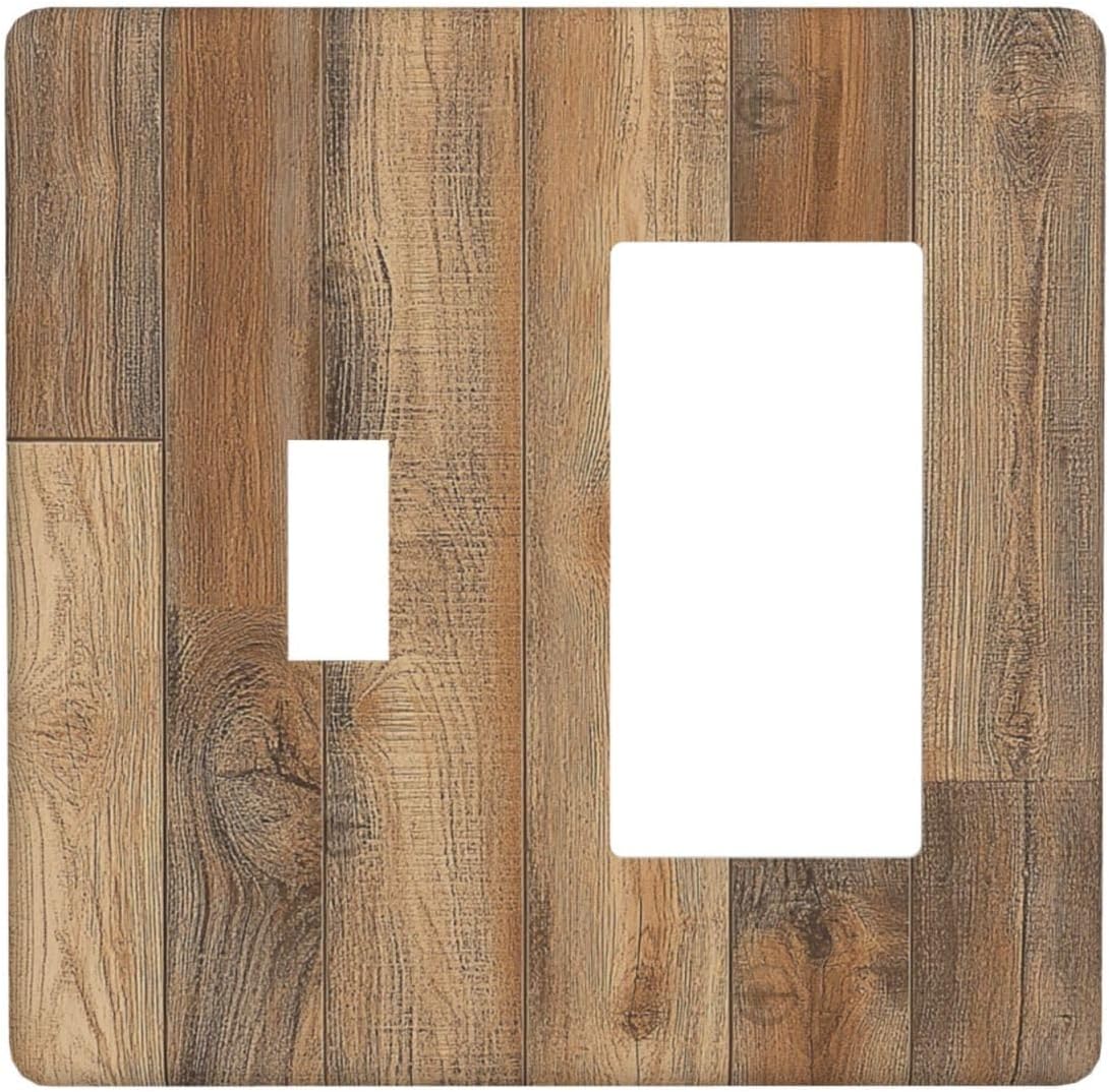 Outlet Covers Retro Rustic Brown Wood Grain 1 Toggle 1 Rocker Combination Decorative Wall Plate Electrical Switch Plates Light Switch Cover Plate For Farmhouse Cabin Decor