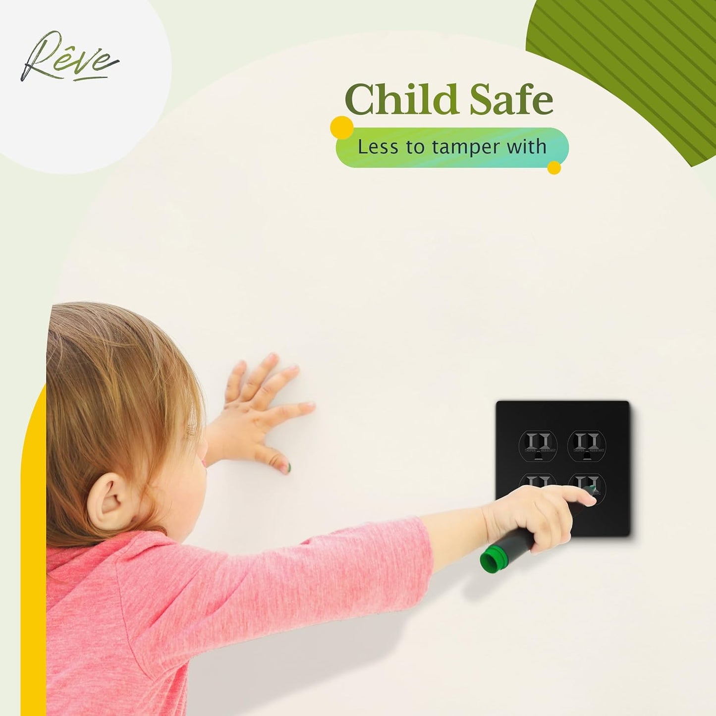 TG Screwless Duplex Wall Plate, Child Safe Double Receptacle Outlet Cover, Standard Size, 2-Gang 4.68" x 4.73", Unbreakable Polycarbonate Thermoplastic, UL Listed, SP-S2-BK, Glossy, Black