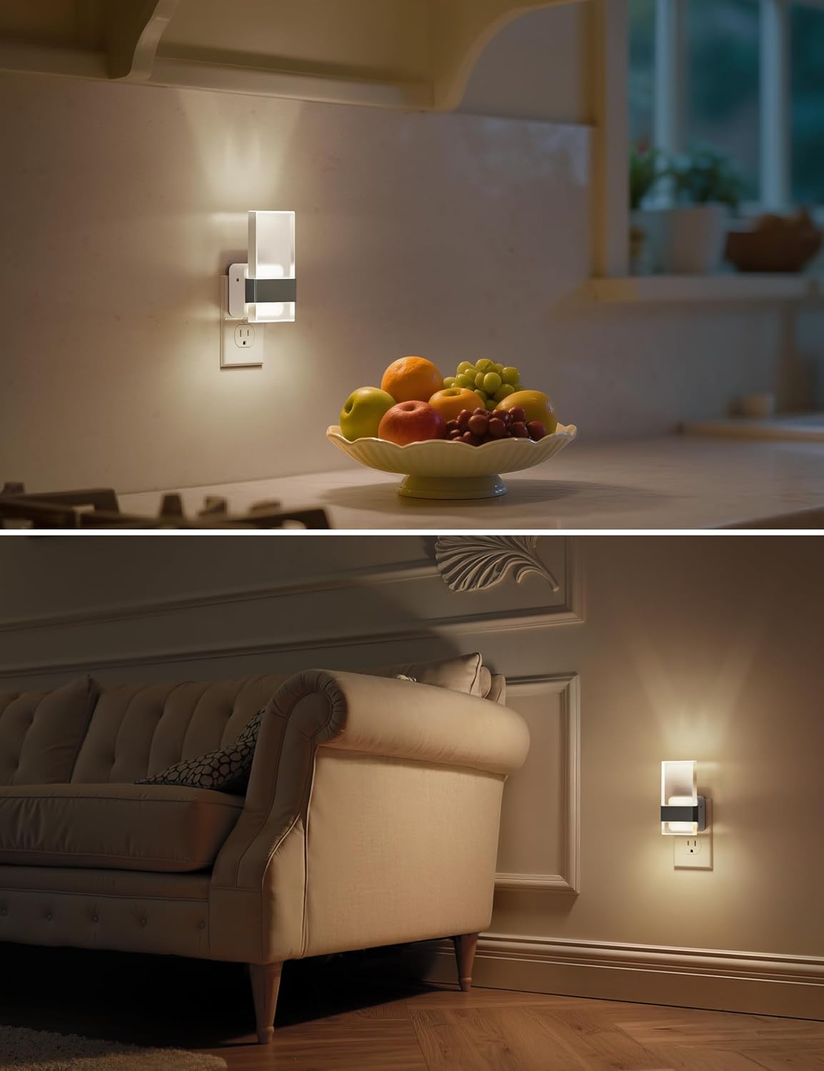 L LOHAS LED Night Light, Night Lights Plug Into Wall, 2 Pack Decorative Nightlight with Light Sensor, 0-100LM Dimmable Nightlights, Daylight Wall Sconce-Style Acrylic Nitelight for Bathroom, Hallway