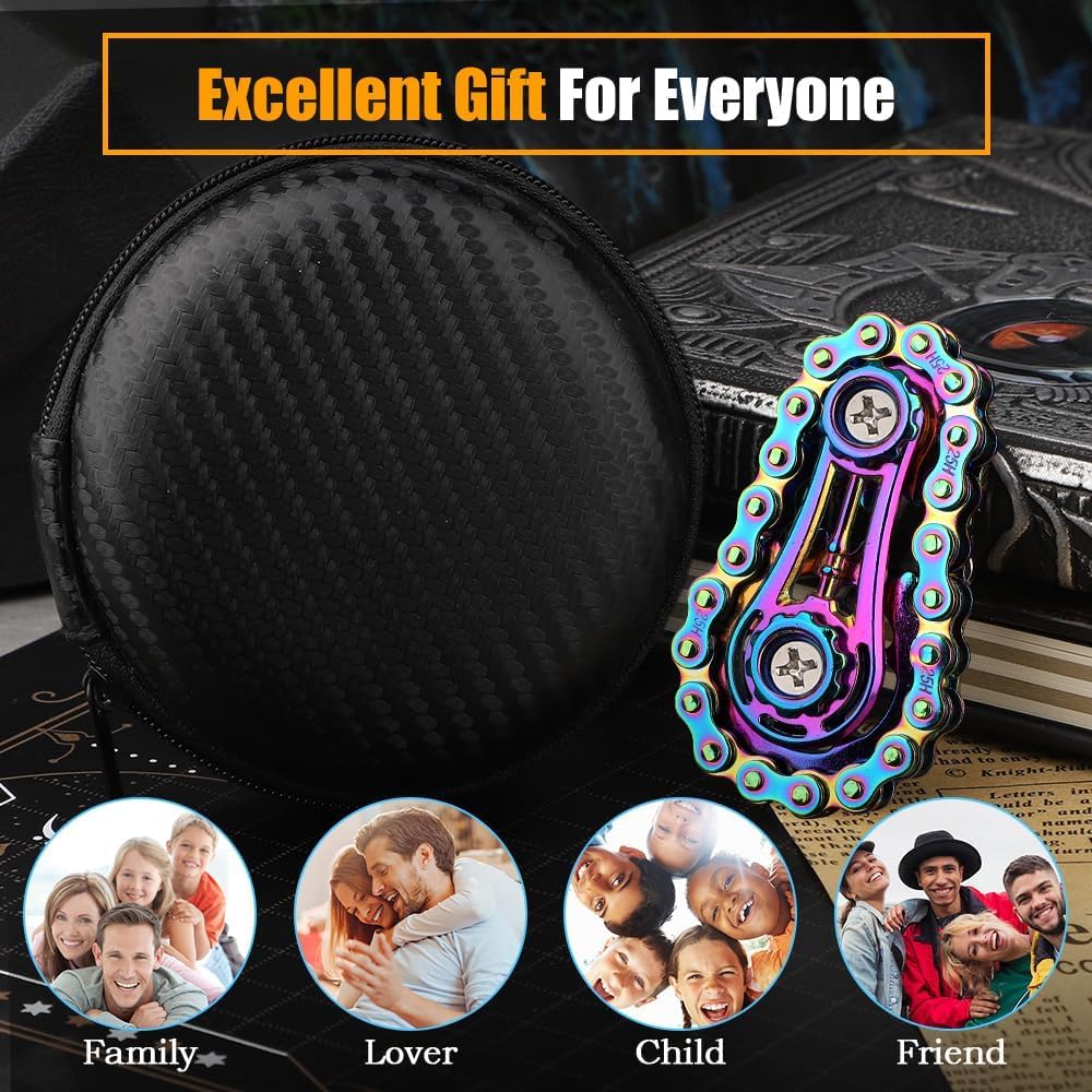 Cool Sprockets Hand Roller Fidget Chain Toys, Metal Fidget Spinner, Sensory Bike Chain Gears, EDC Novelty Anti Anxiety Hand Finger Spinner Kinetic Desk Office Birthday Gift for Boys Men Boyfriend