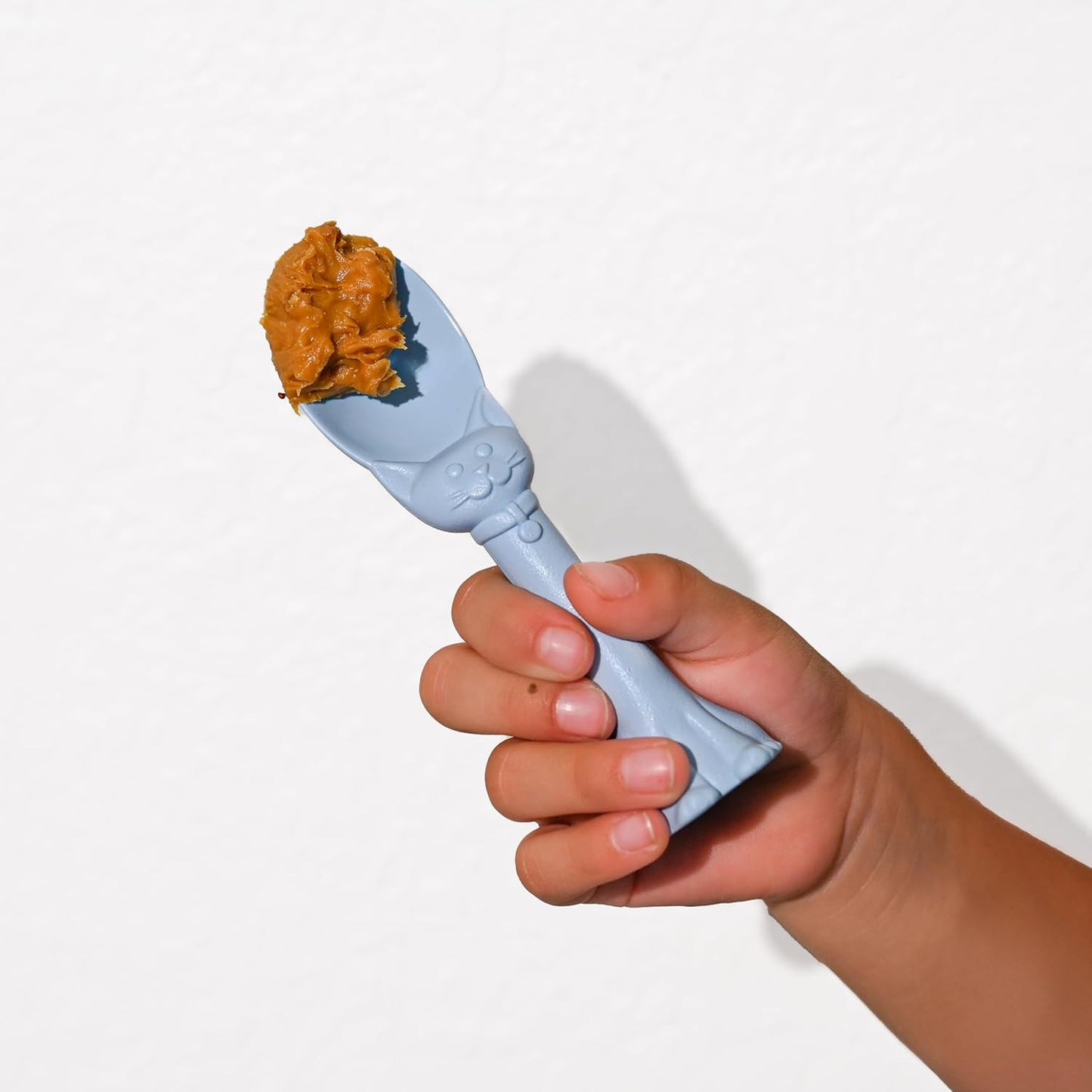 Made in USA Spoon la la Toddler Utensils Set - 2 Pack (1 Spoon & 1 Fork for Kids) - Self-Standing 3D Ergonomic Cat & Dog Handles - BPA-free, Dishwasher Safe, Baby Silverware (Blue)