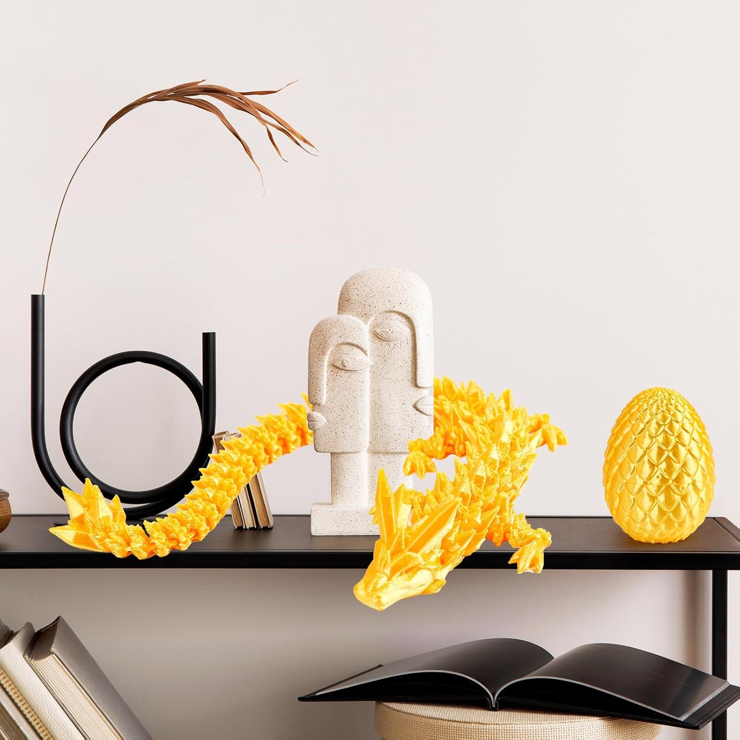 3D Printed Dragon Egg with Dragon Inside,12 Inch 3D Printed Dragon Egg Fidget Toy，Home Office Decor Executive Desk Toys for Autism/ADHD (Laser Yellow Green)