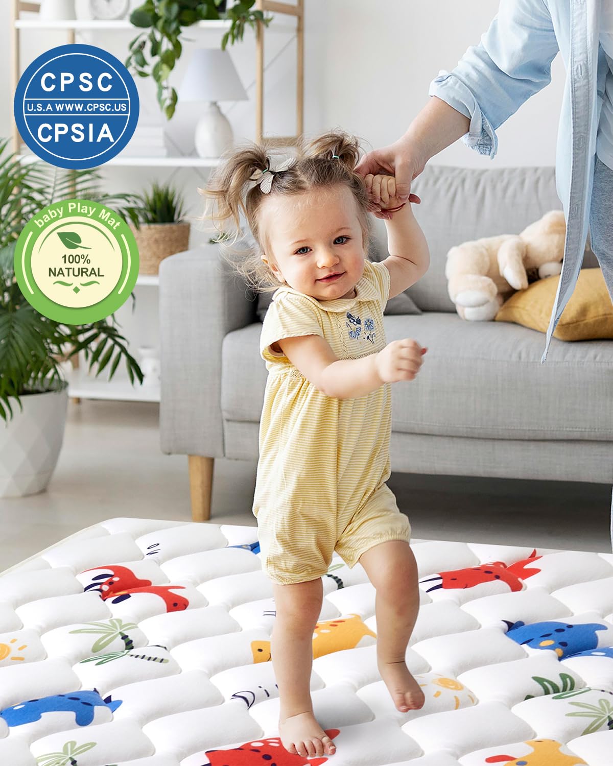 Odorless Premium Foam Baby Play Mat 50" x 50", Soft Microfiber Fabric Crawling Mat for Floor- Comfortable and Hypoallergenic, Non-Slip Cushioned Floor Playpen mat for Infants,Babies,Toddlers